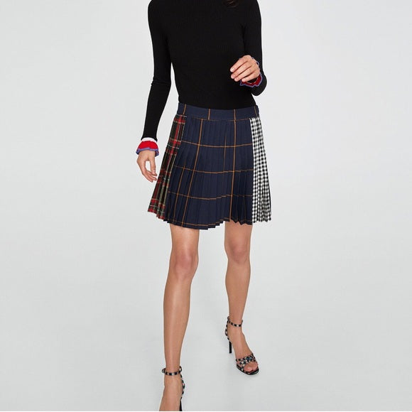 Multi-Plaid Mini Skirt - Size S