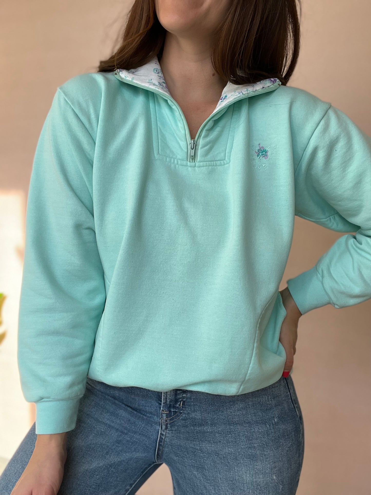 Retro Athletic Mint Sweater - Size M/L