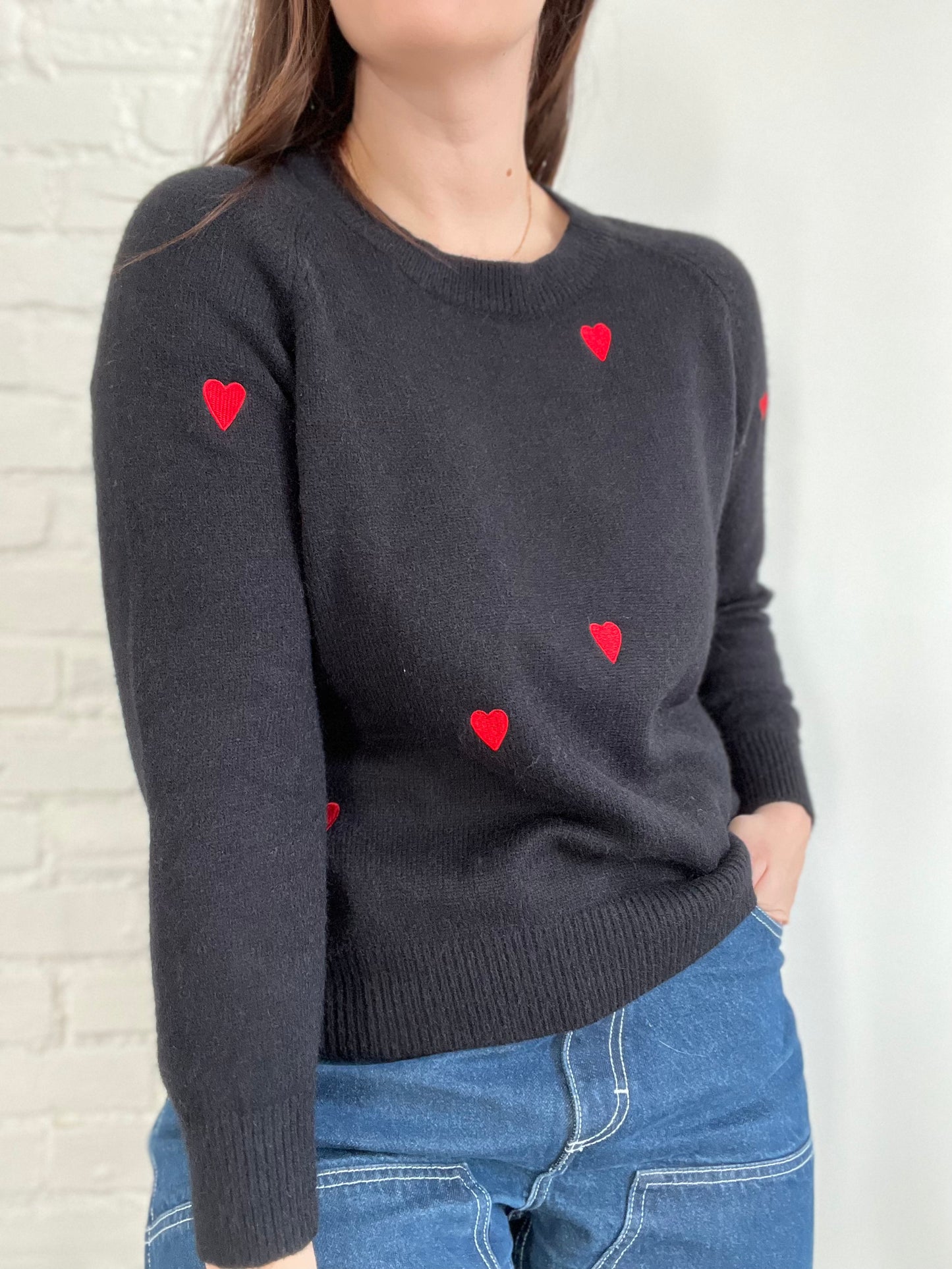 Black and Red Hearts Sweater - M