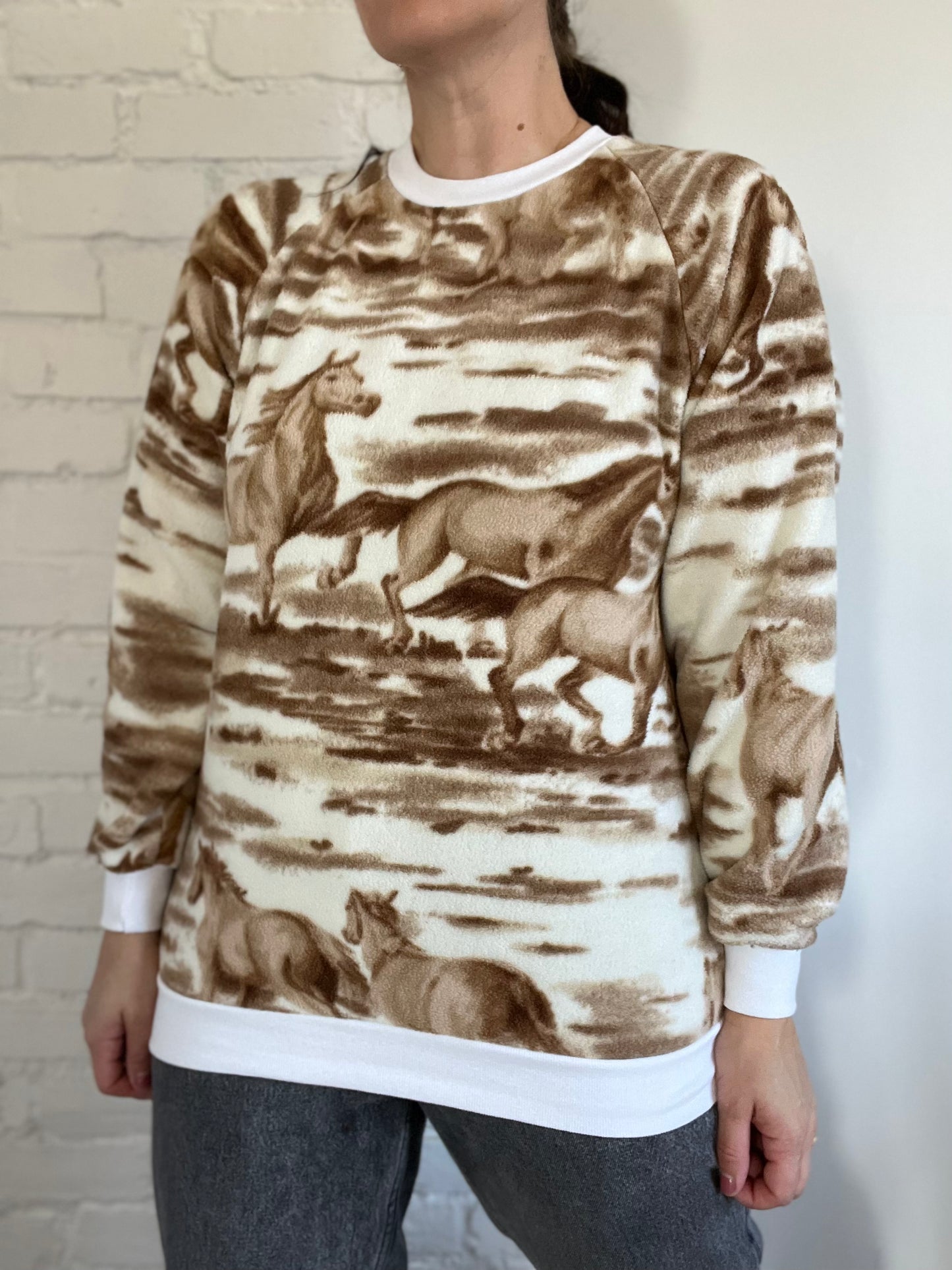 Horses Fleece Crewneck Sweater - Size S