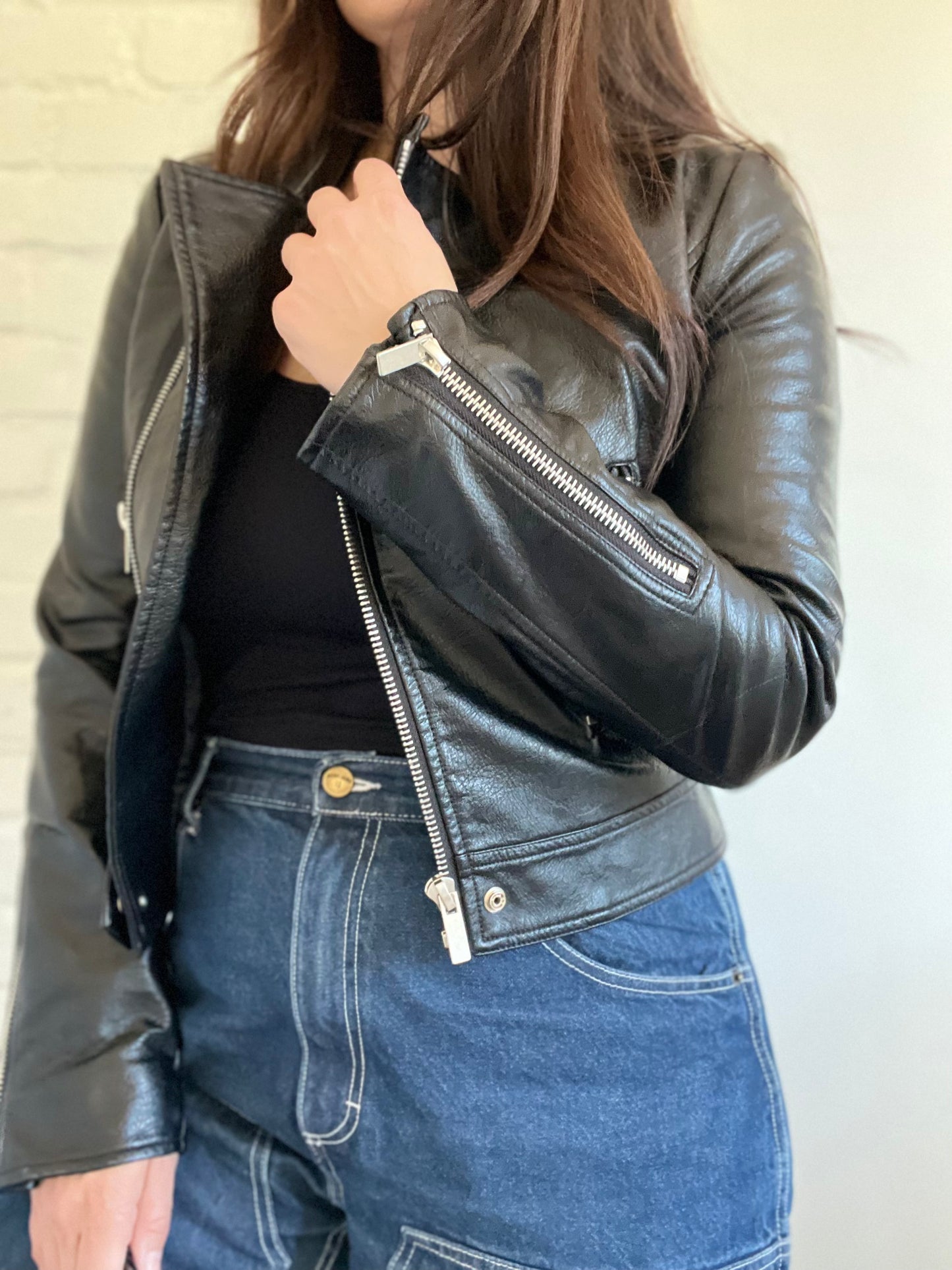 Faux Leather Moto Jacket - Size XS/S