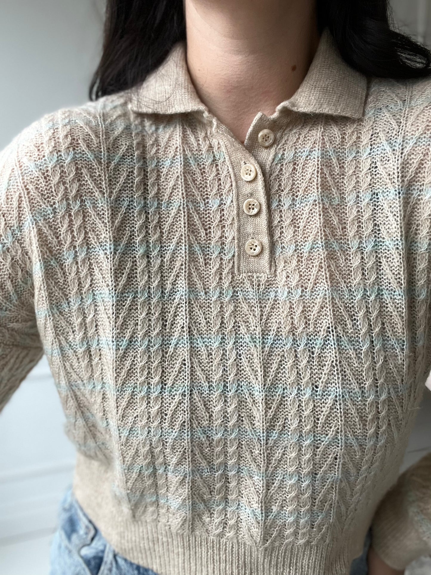 Cropped Cream & Turquoise Knit - Size XS