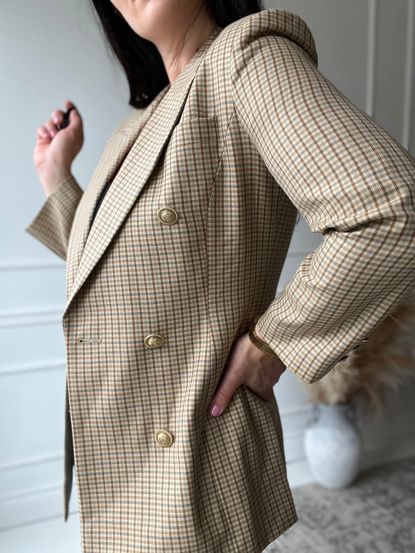 Golden Check Blazer - M
