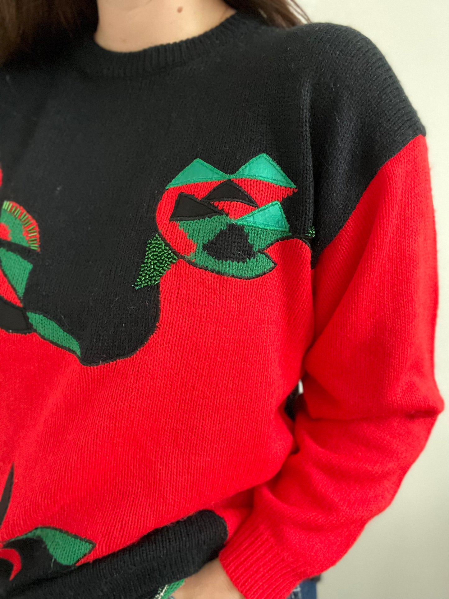 Festive Abstract Knit Sweater - M