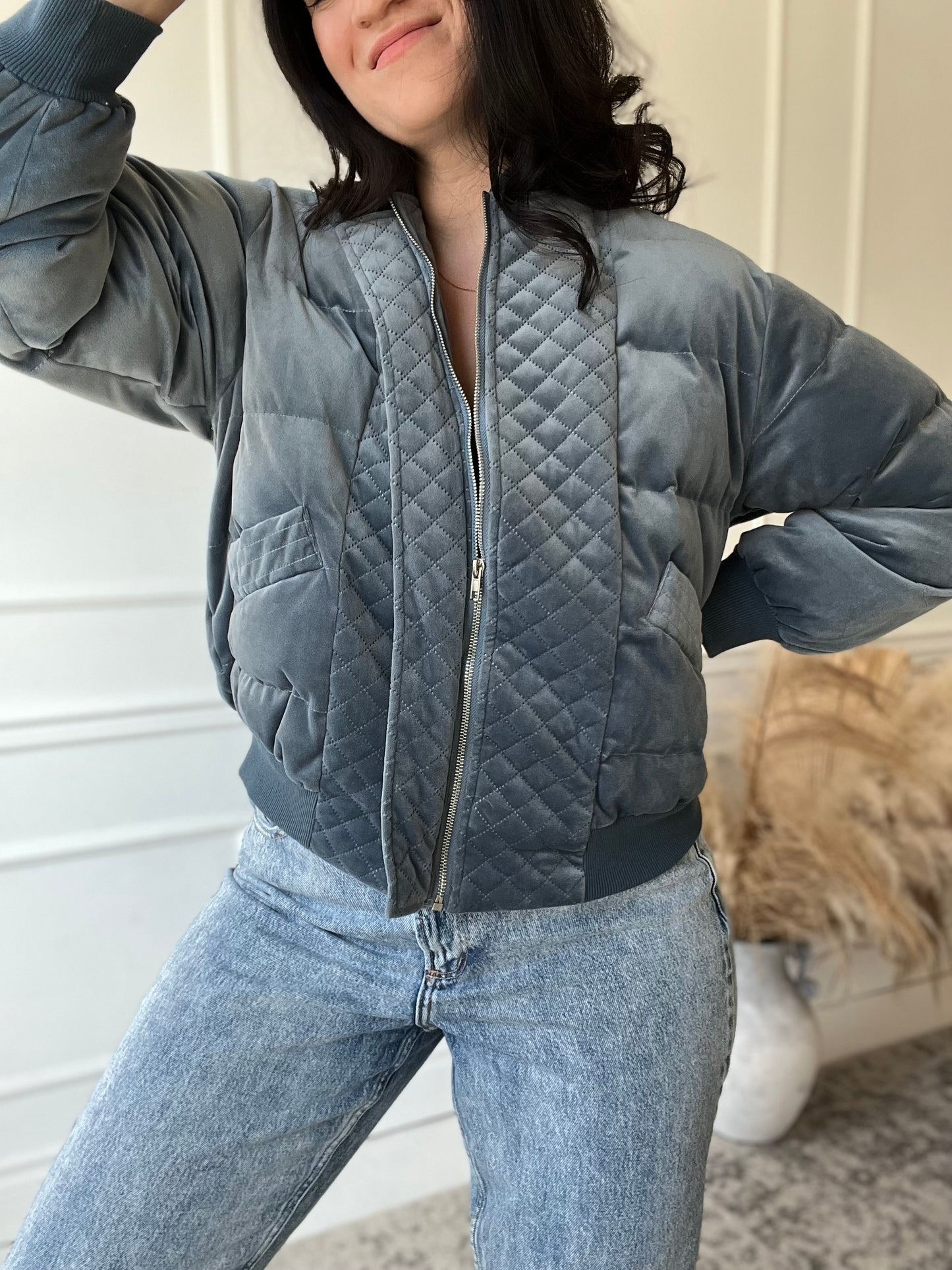 Velvet Pewter Bomber Jacket - Size M/L