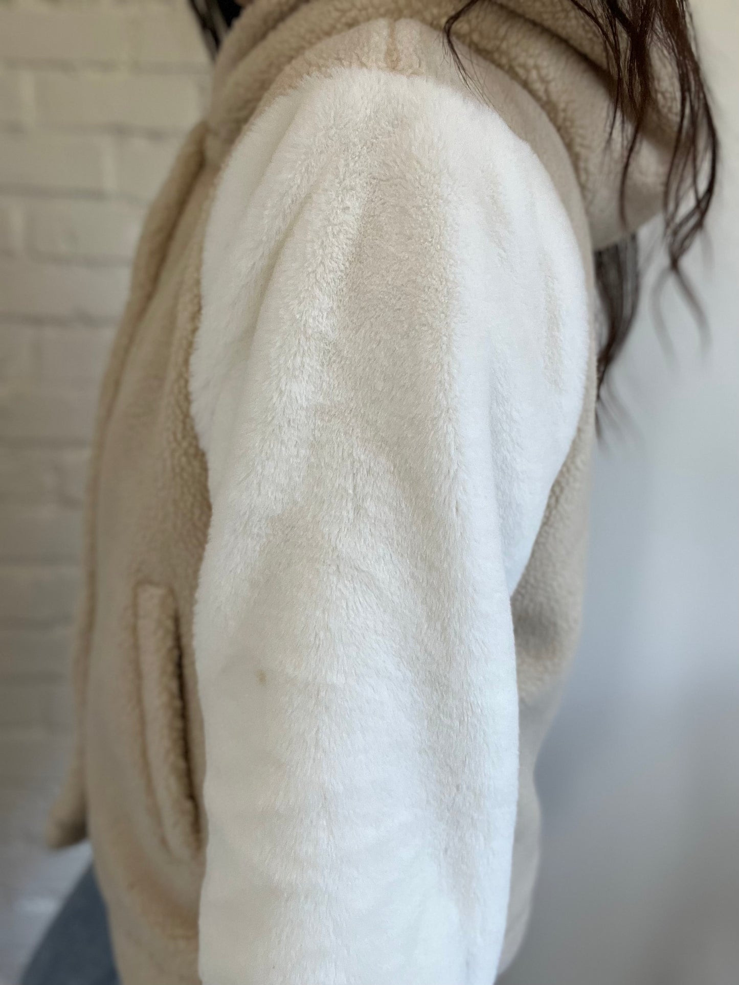 Sherpa & Faux White Fur Jacket - Size S/M