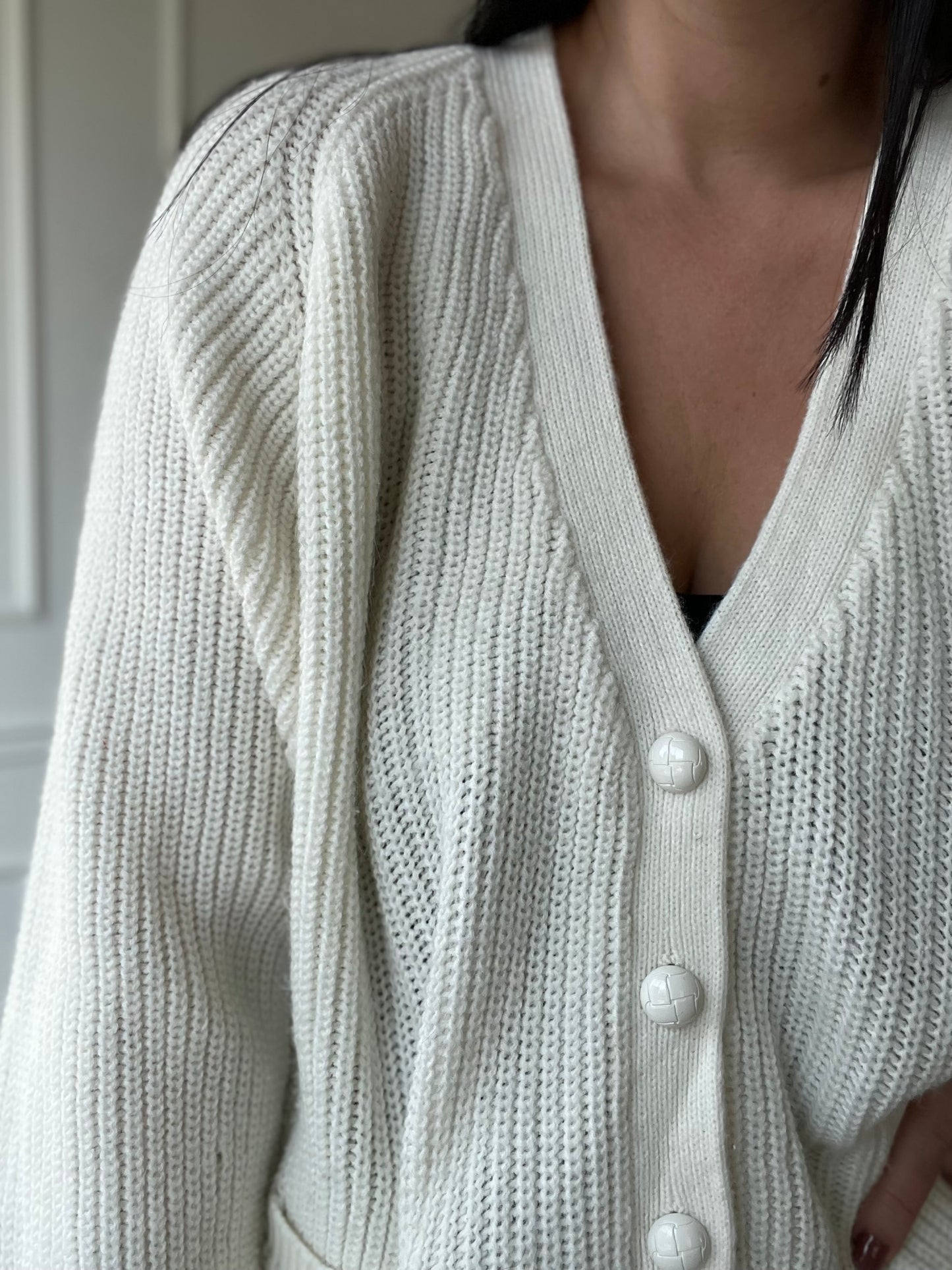 White Plush Vintage Cardigan - Size L