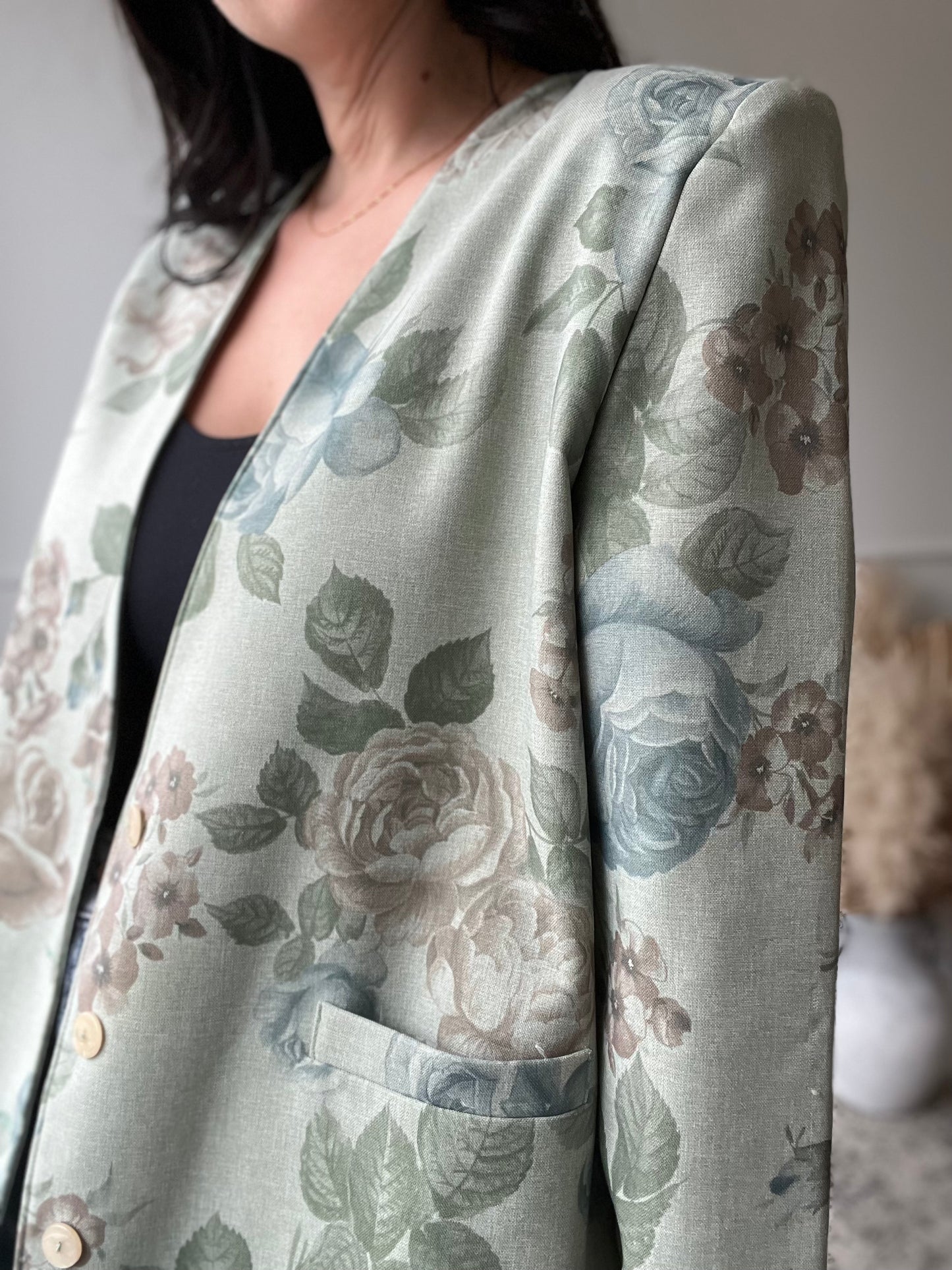 Sage Floral Blazer - Size L/XL