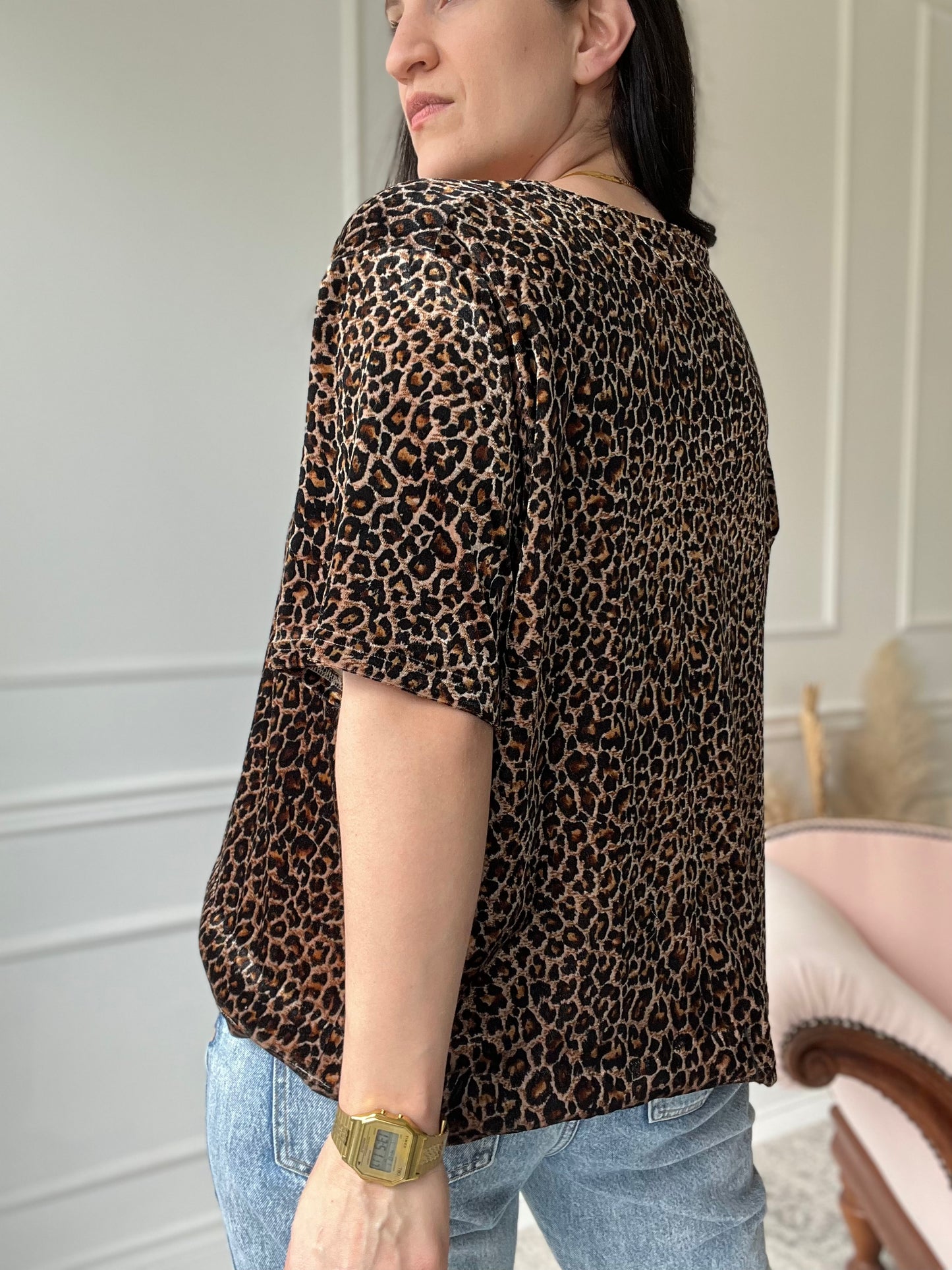 Relaxed Velvet Leopard Top - Size XL/XXL