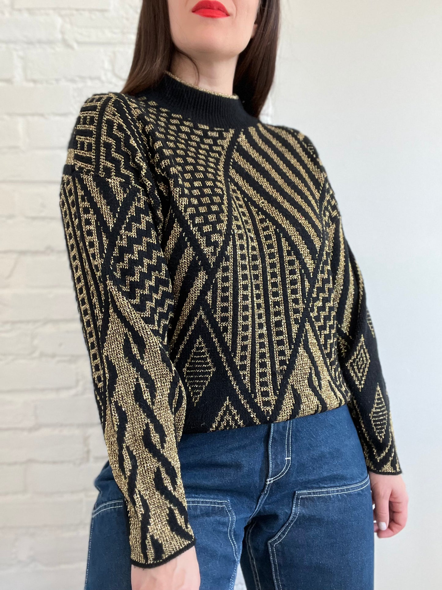 Black & Gold Metallic Knit Sweater - L