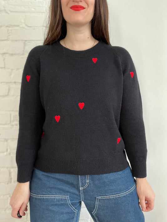 Black and Red Hearts Sweater - M