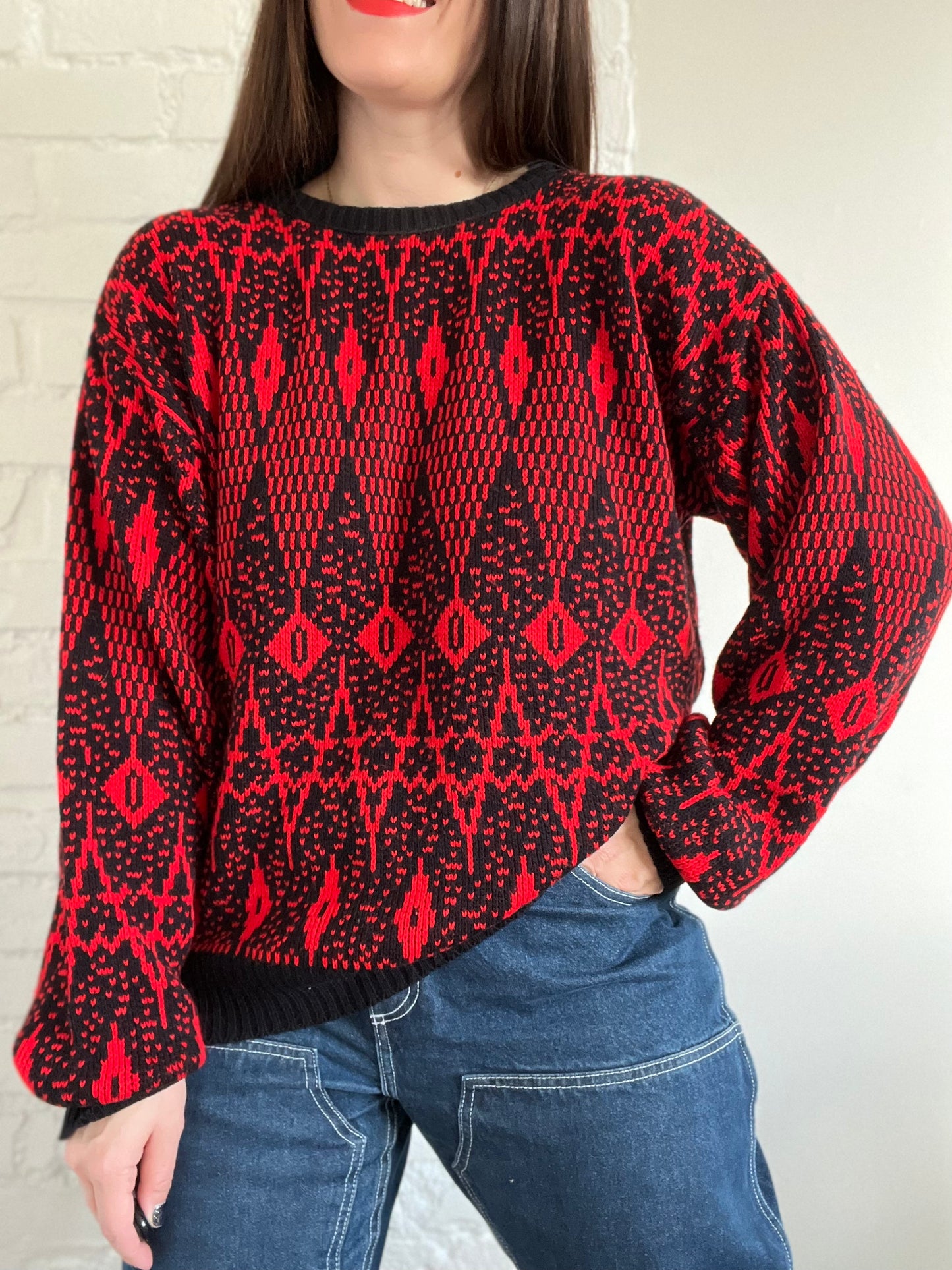 Black & Red Abstract Sweater - Size L/XL