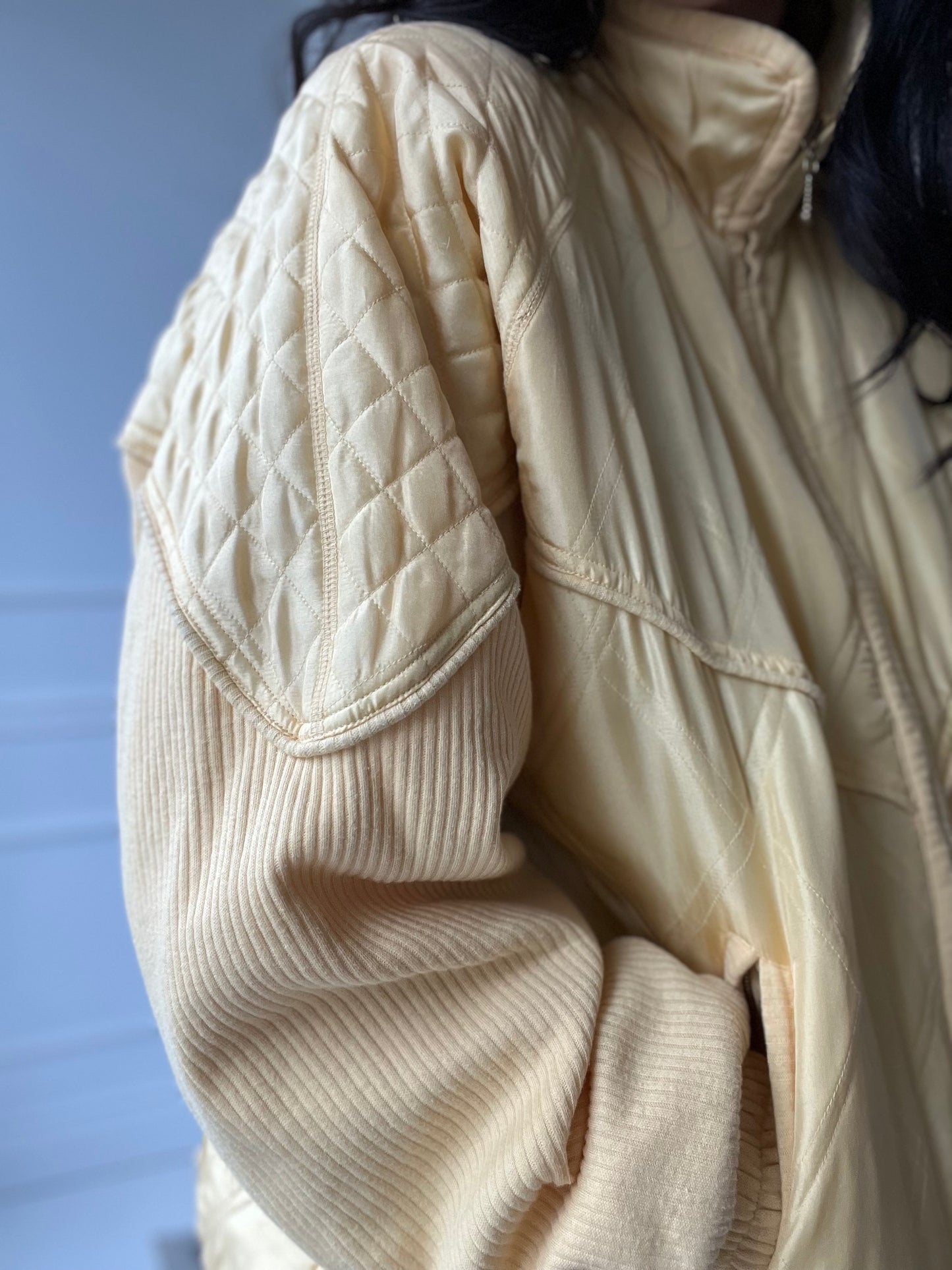 Pastel Yellow Quilted Silk Jacket - Size L