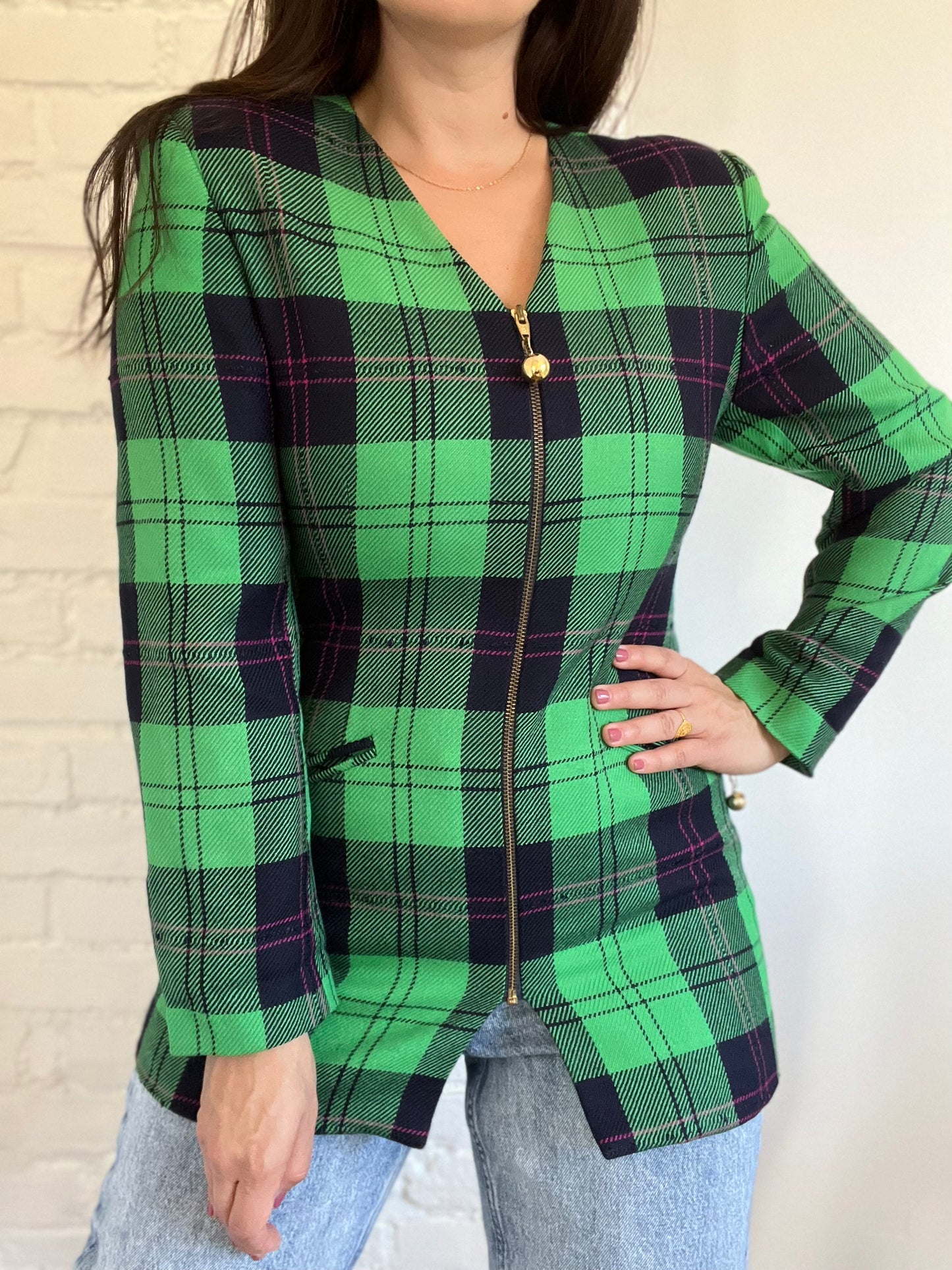 Emerald Green Plaid Blazer - Size M/L