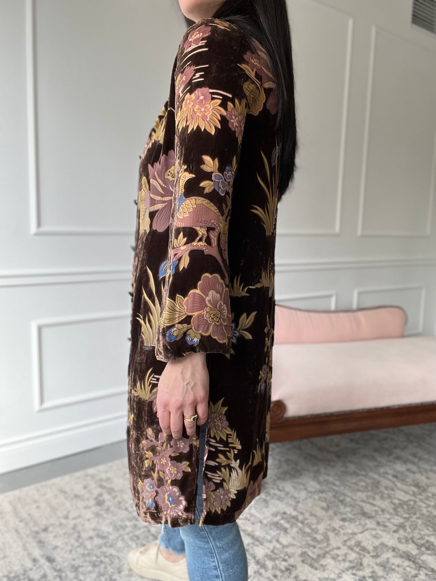 Neutral Floral Velvet Duster - Size XS