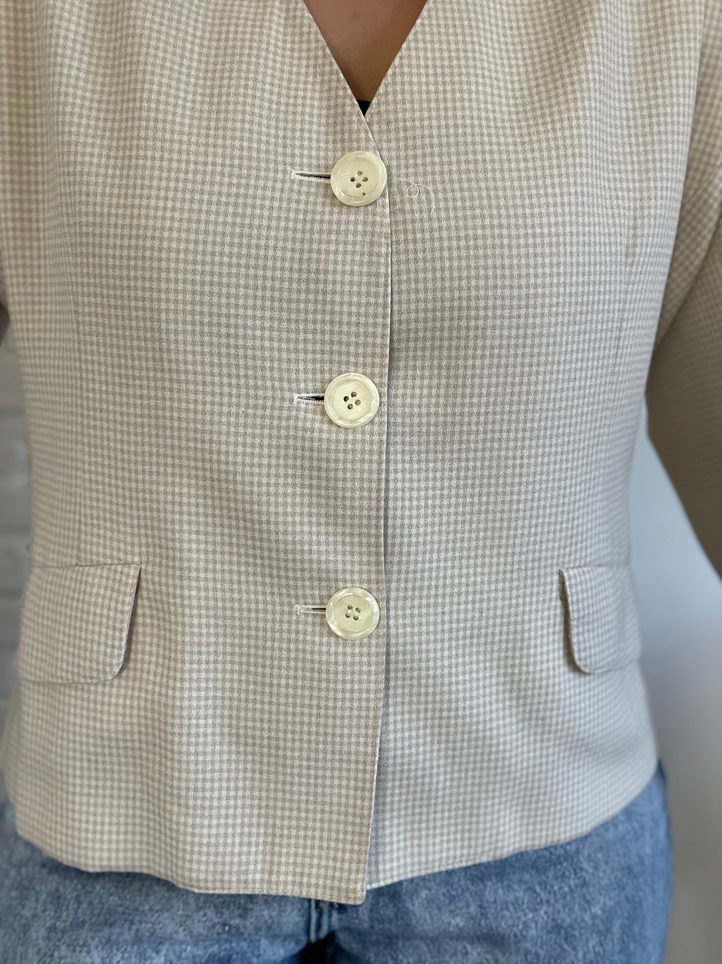 Neutral Gingham Blazer - Size XL