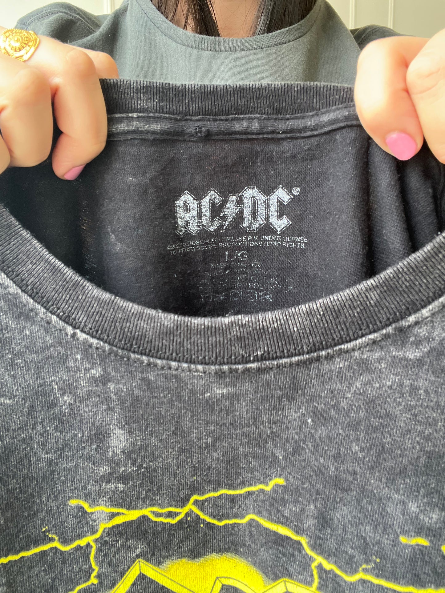 ACDC Acid Wash Band Tee - Size Womens L
