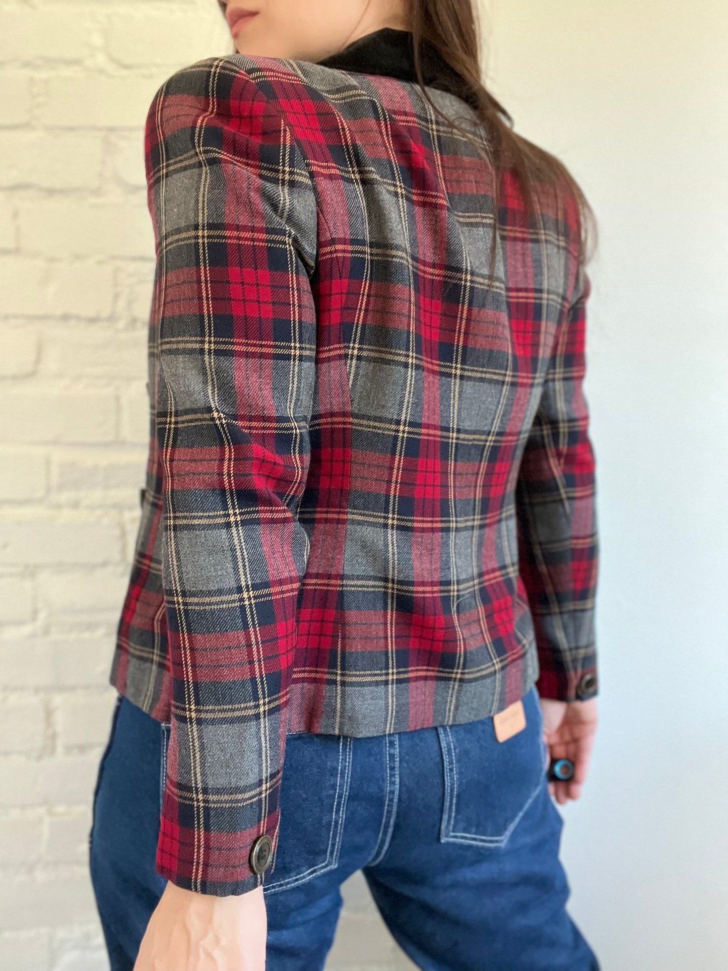Red & Black Plaid Blazer - Size 6