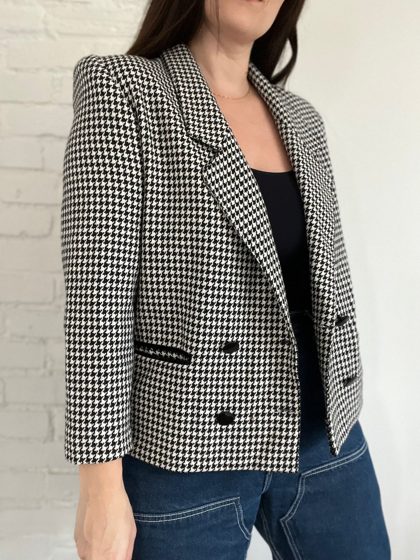 B&W Double Breasted Houndstooth Jacket - Size M