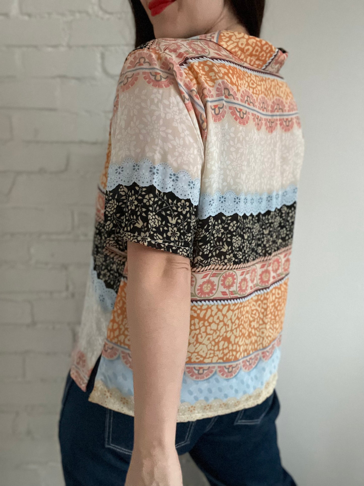 Multicoloured Sheer Button Up Top - L