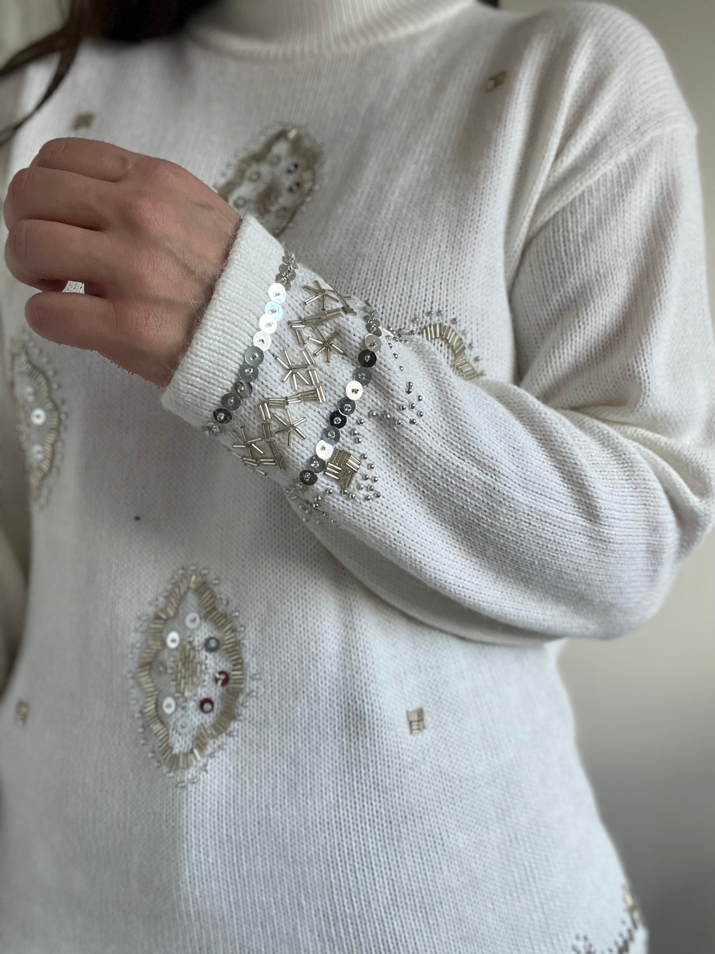 Sequinned Holiday Knit Sweater - M