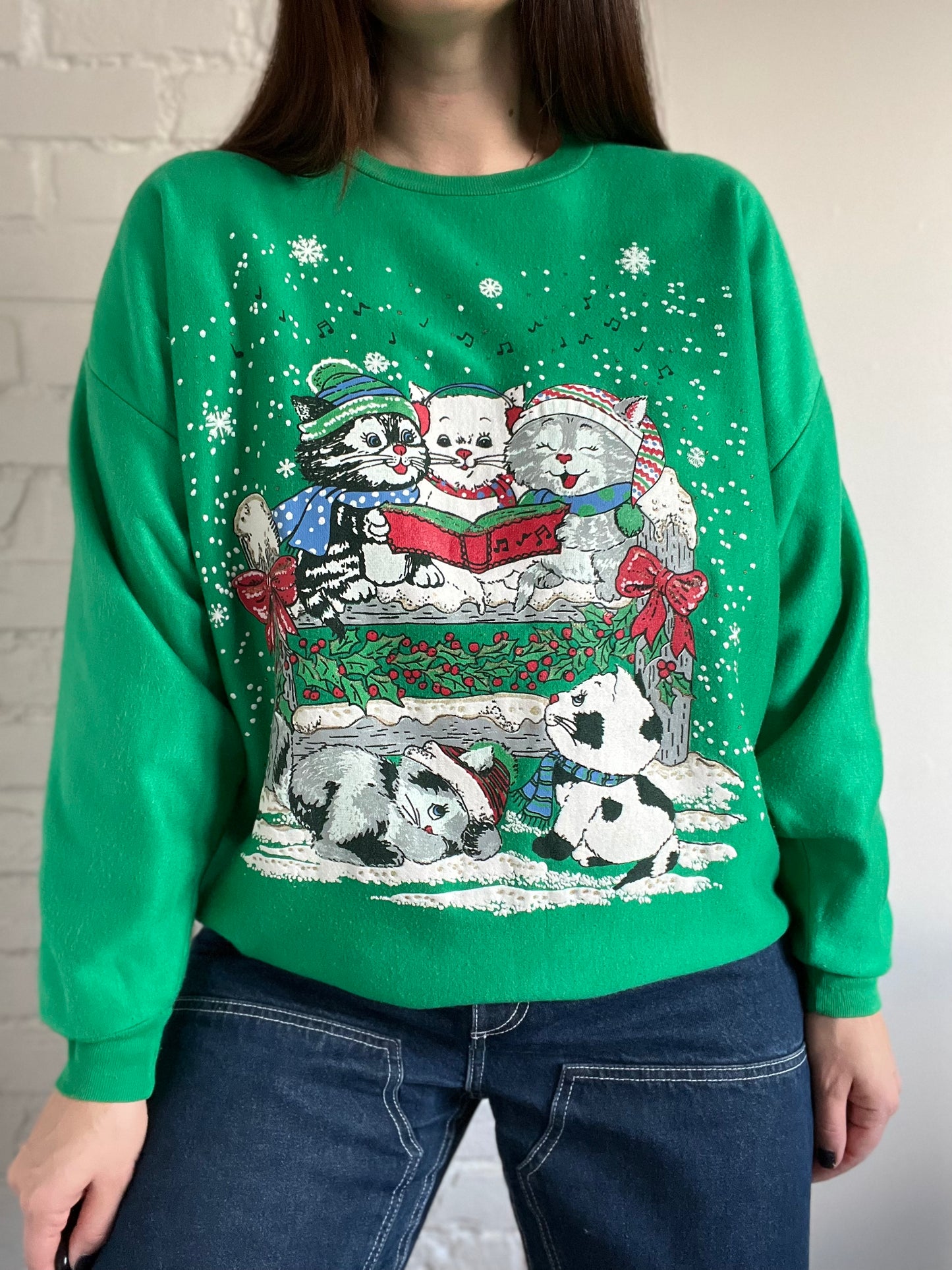 Emerald Holiday Cat Sweater - Size L
