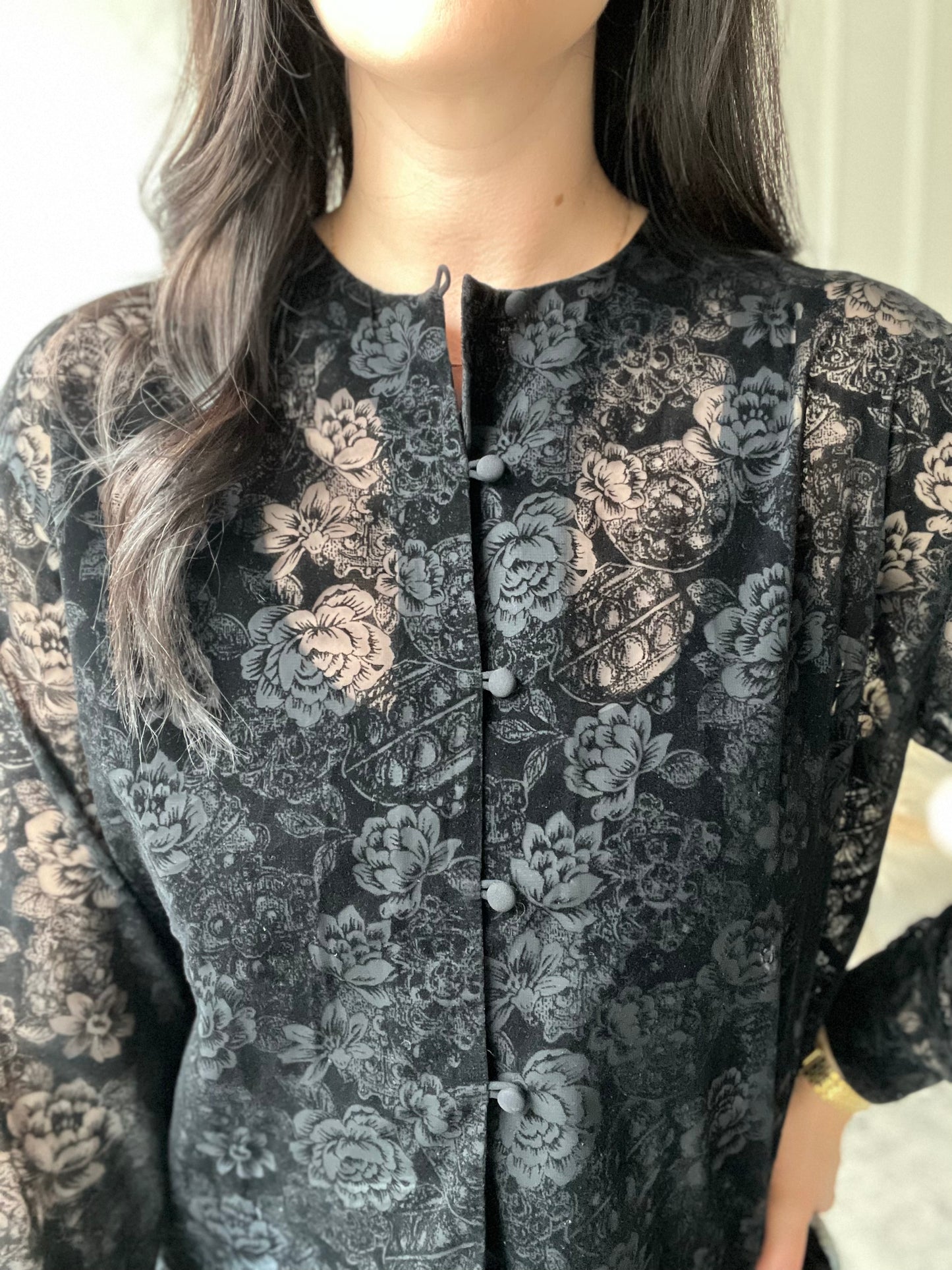 Sheer Velvet Floral Button Up - Size XL
