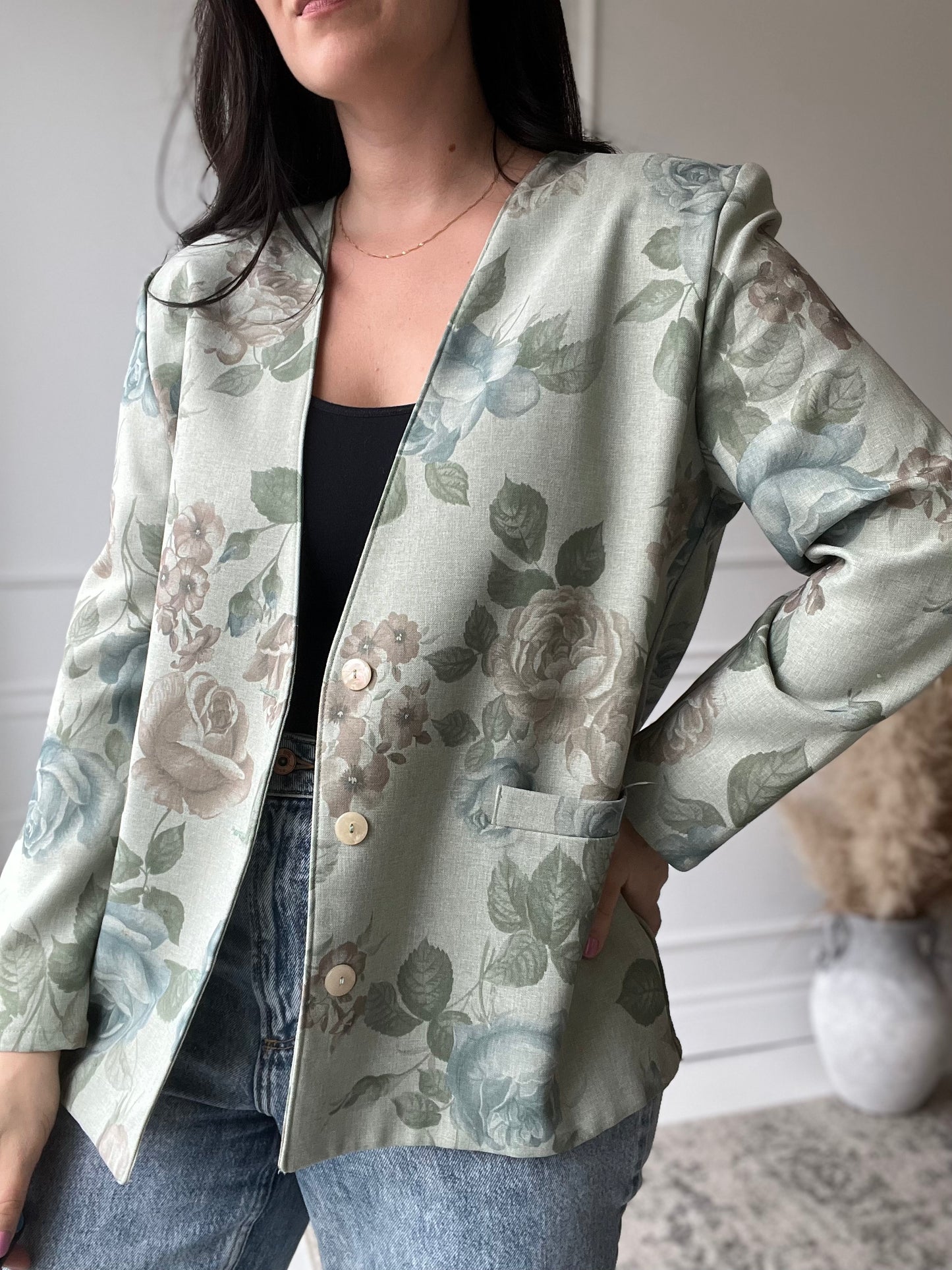 Sage Floral Blazer - Size L/XL