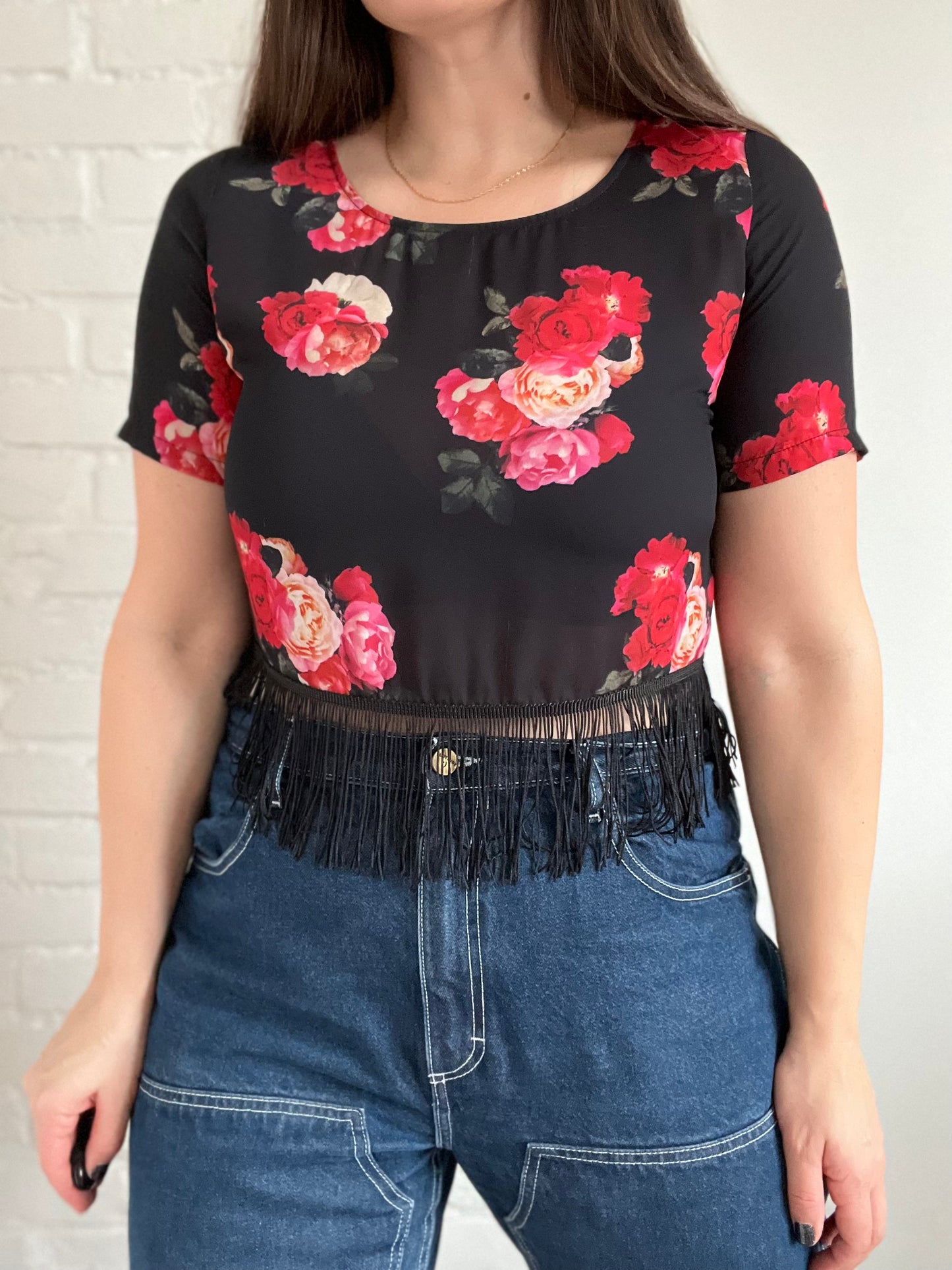 Floral Fringe Crop Top - M