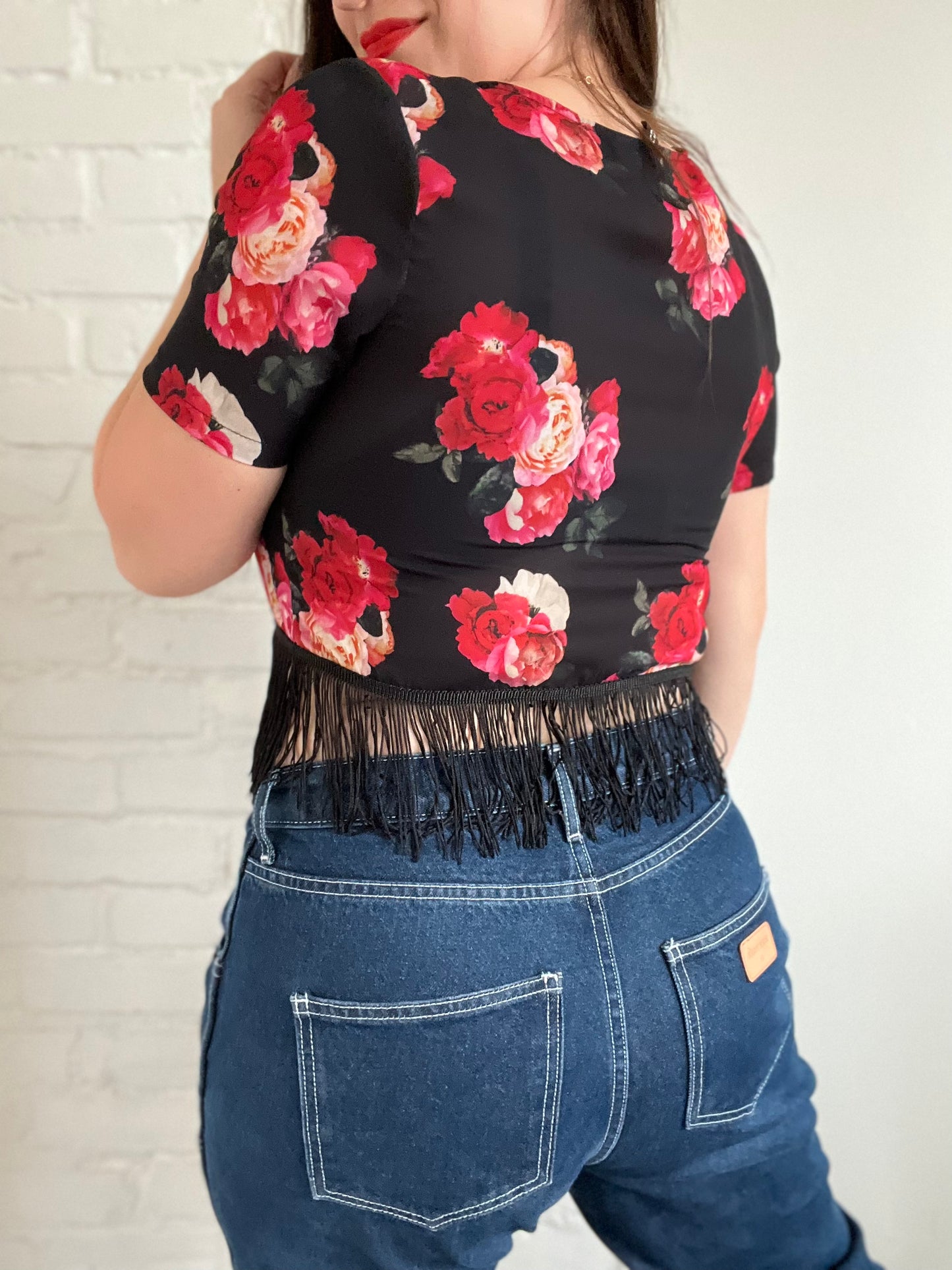 Floral Fringe Crop Top - M