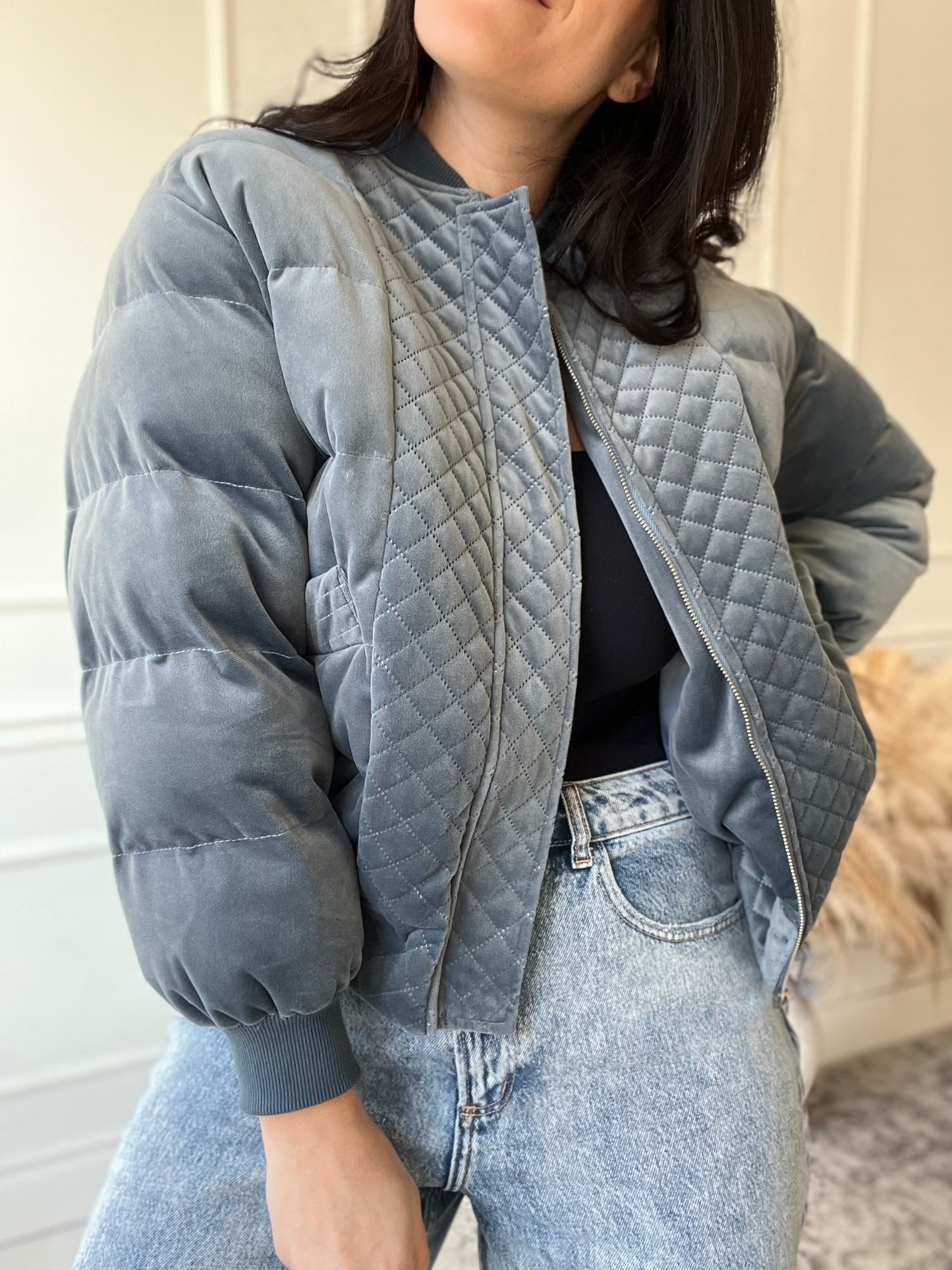 Velvet Pewter Bomber Jacket - Size M/L