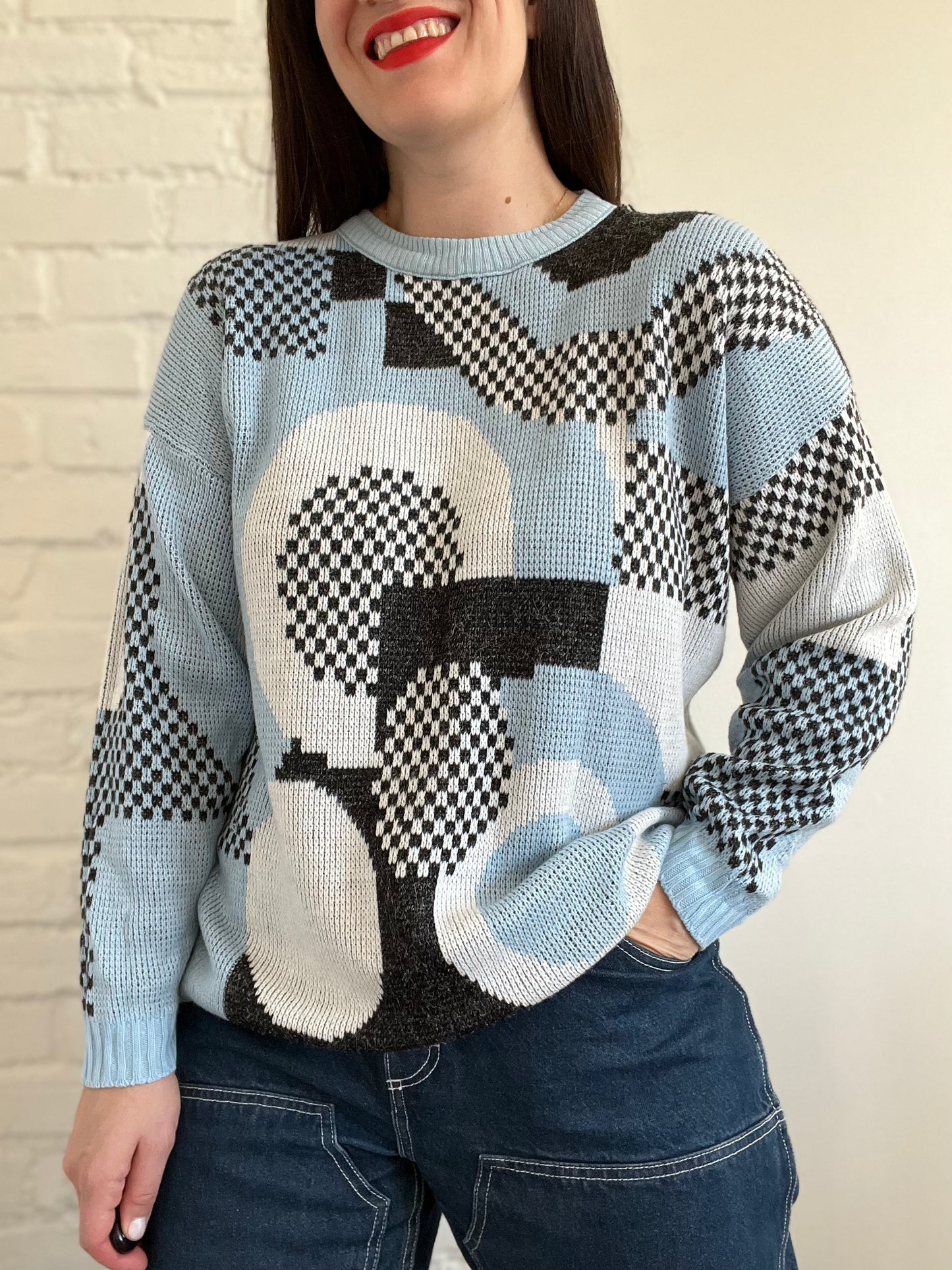 Powder Blue Geometrical Knit - L
