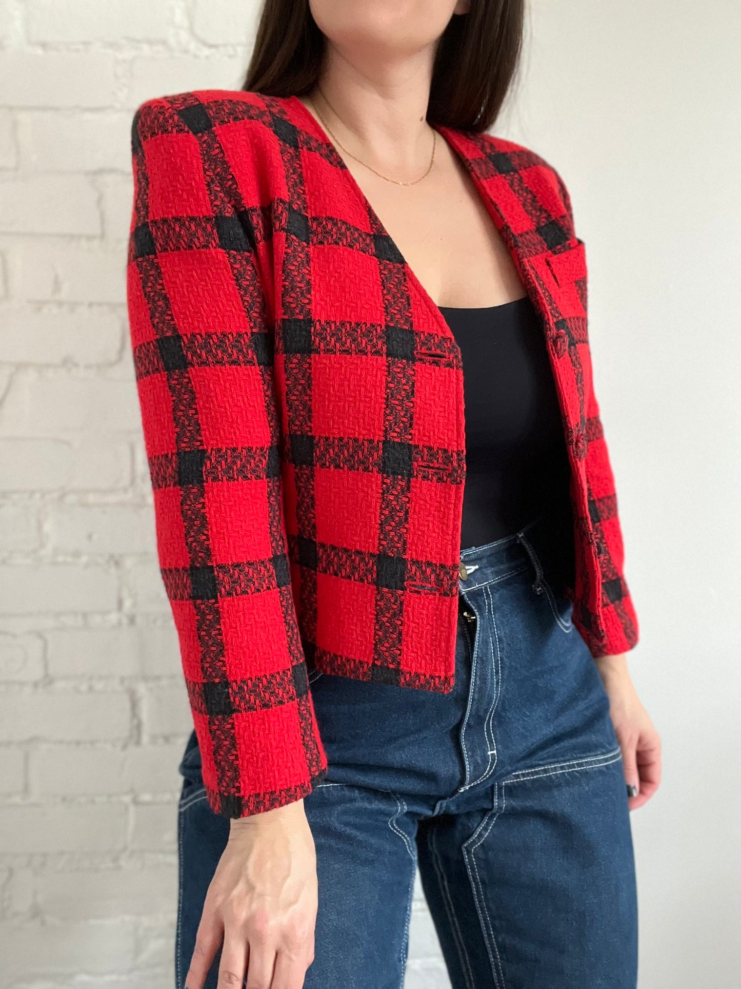 Black & Red Plaid Blazer - S