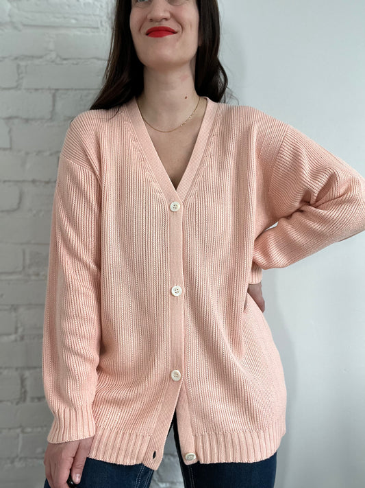 Relaxed Blush Pink Knit Cardigan - L