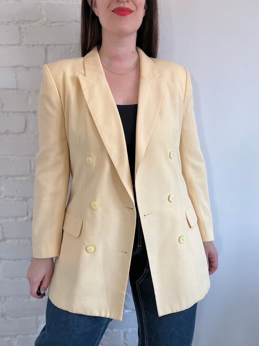 Pastel Yellow Linen Blazer - M