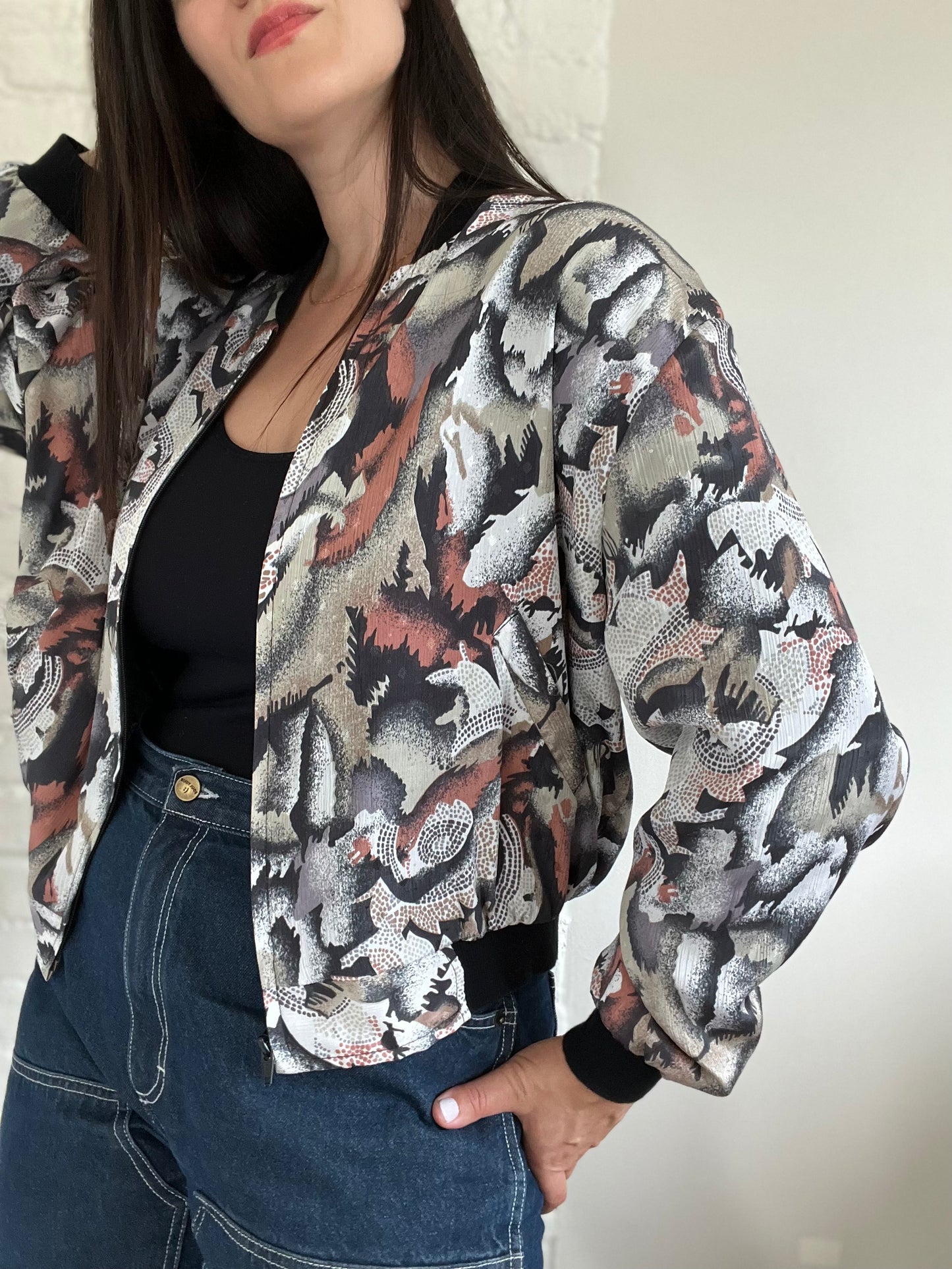 Multi-Colour Silky Bomber Jacket - Size M