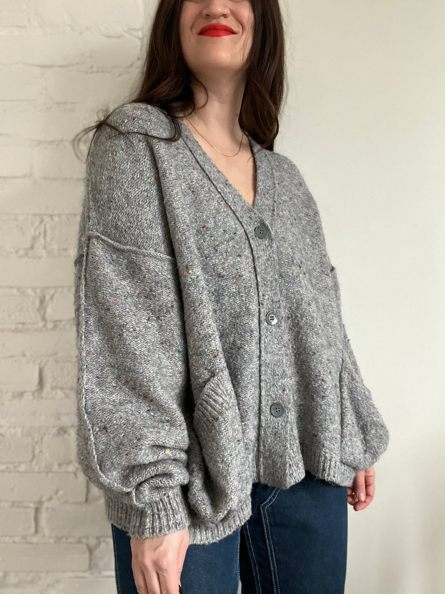 Confetti Grey Slouchy Cardigan - L (Oversized)