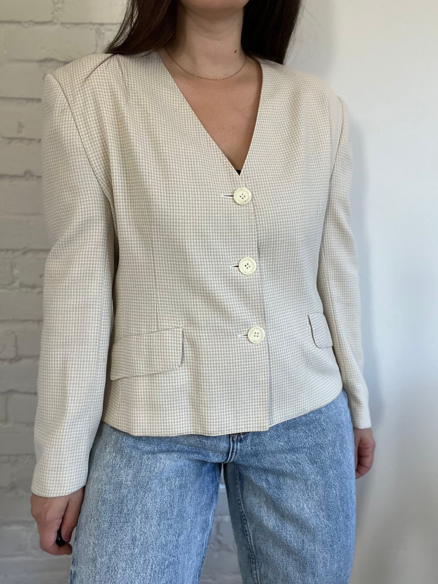 Neutral Gingham Blazer - Size XL