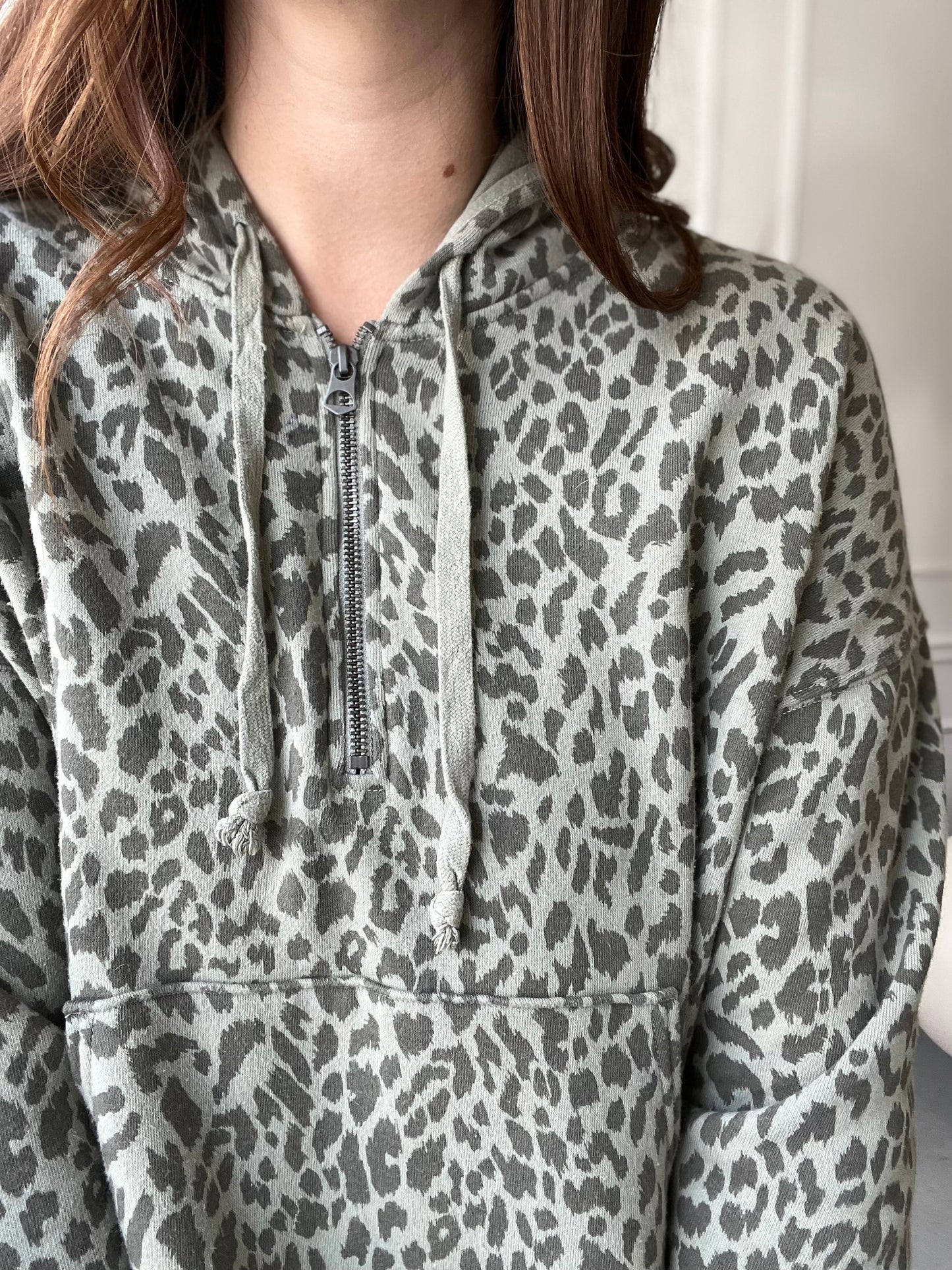 Olive Green Leopard Pullover - Size S/M