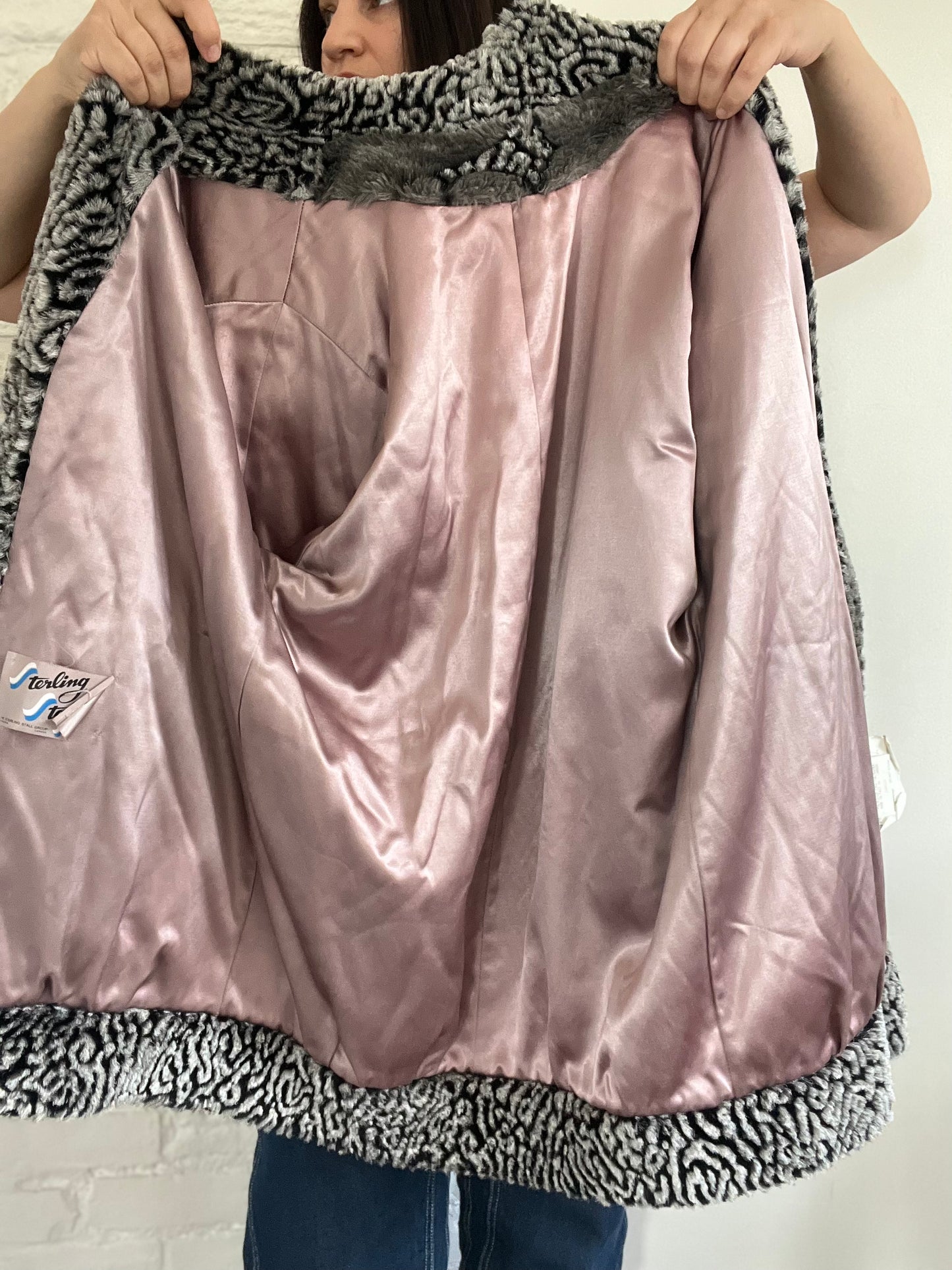 Grey & Black Faux Fur Jacket - Size S/M