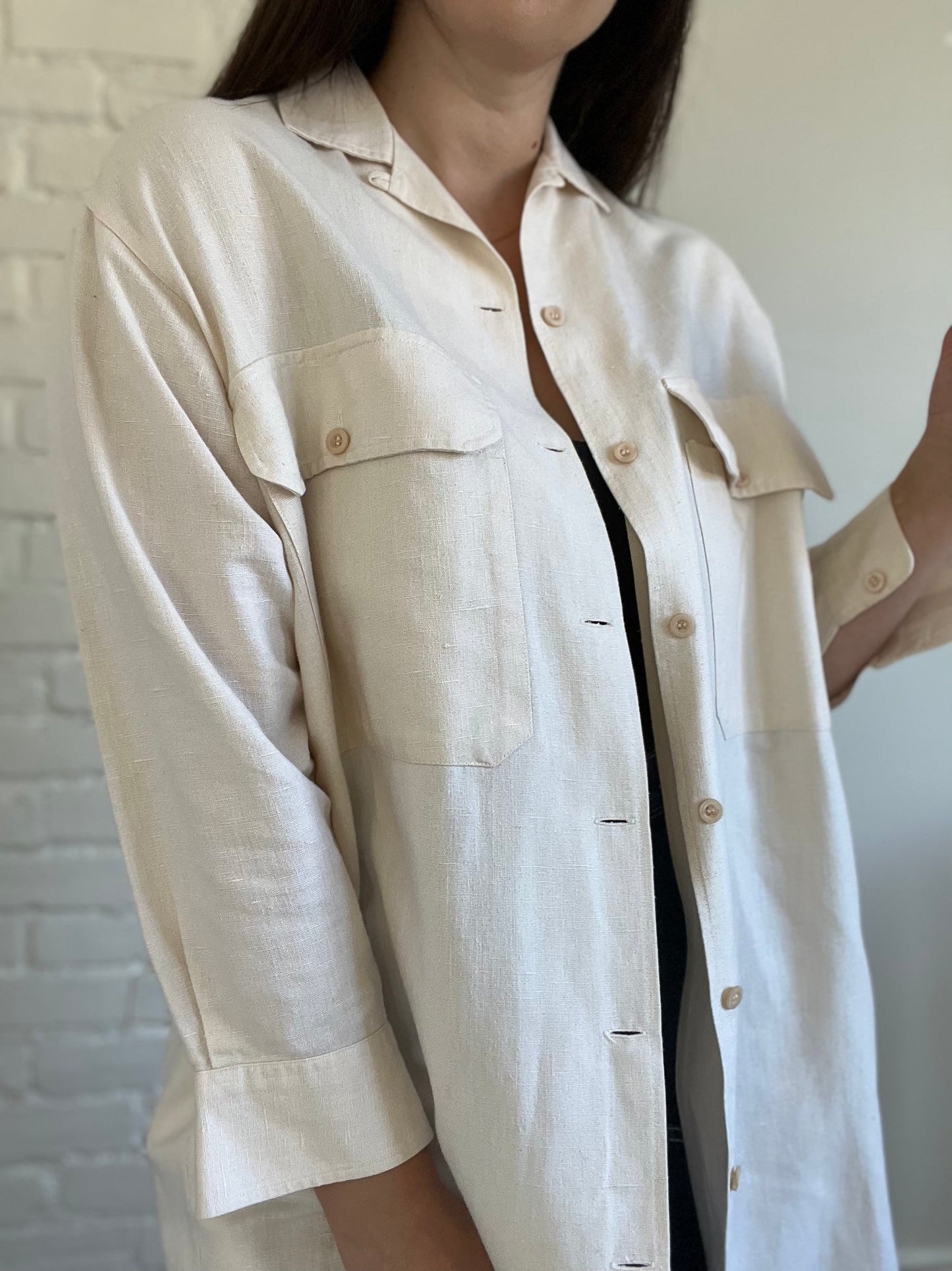 Linen Ivory Lightweight Shacket - Size L/XL