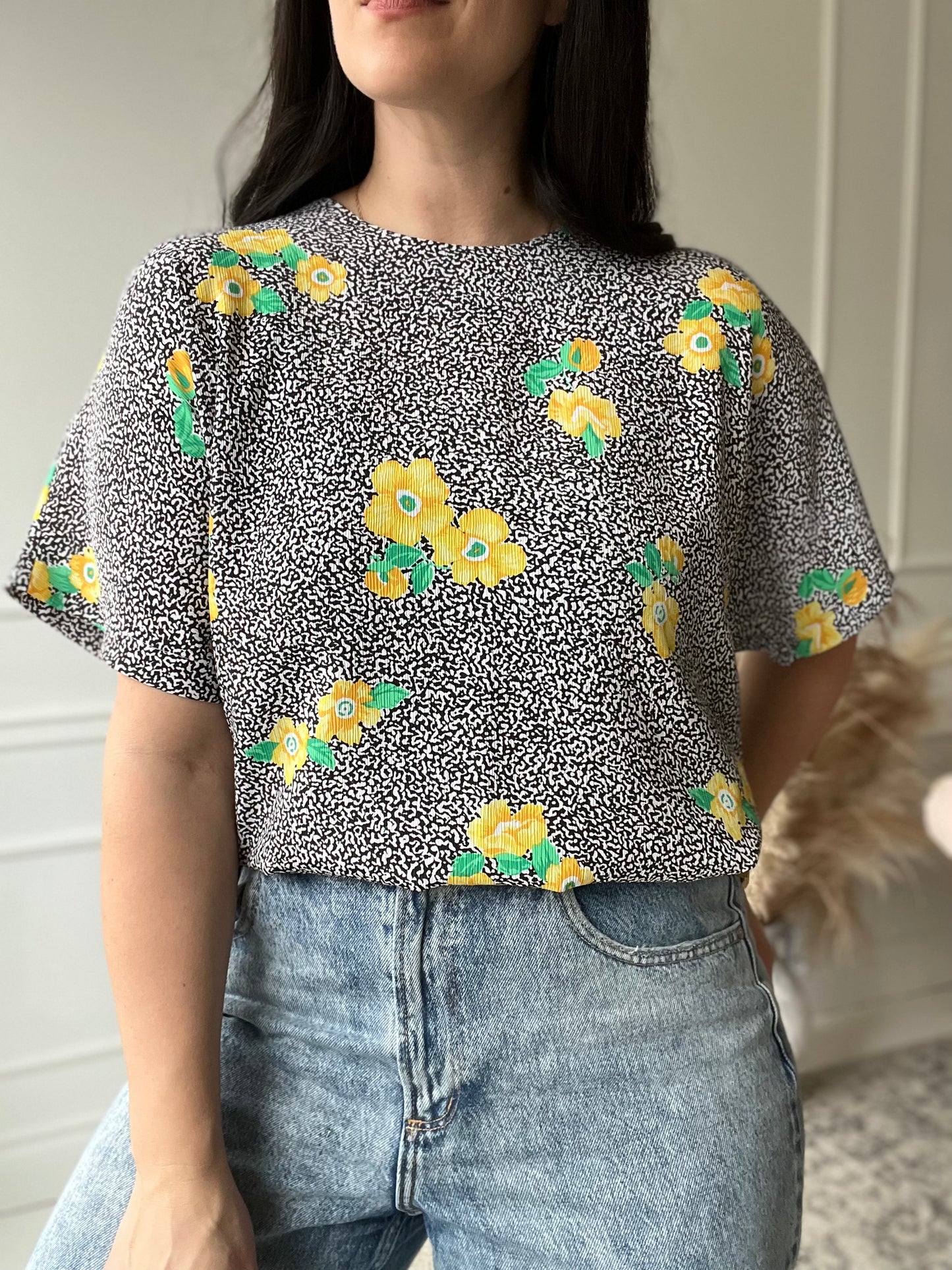 Floral Art Pop Top - Size L/XL