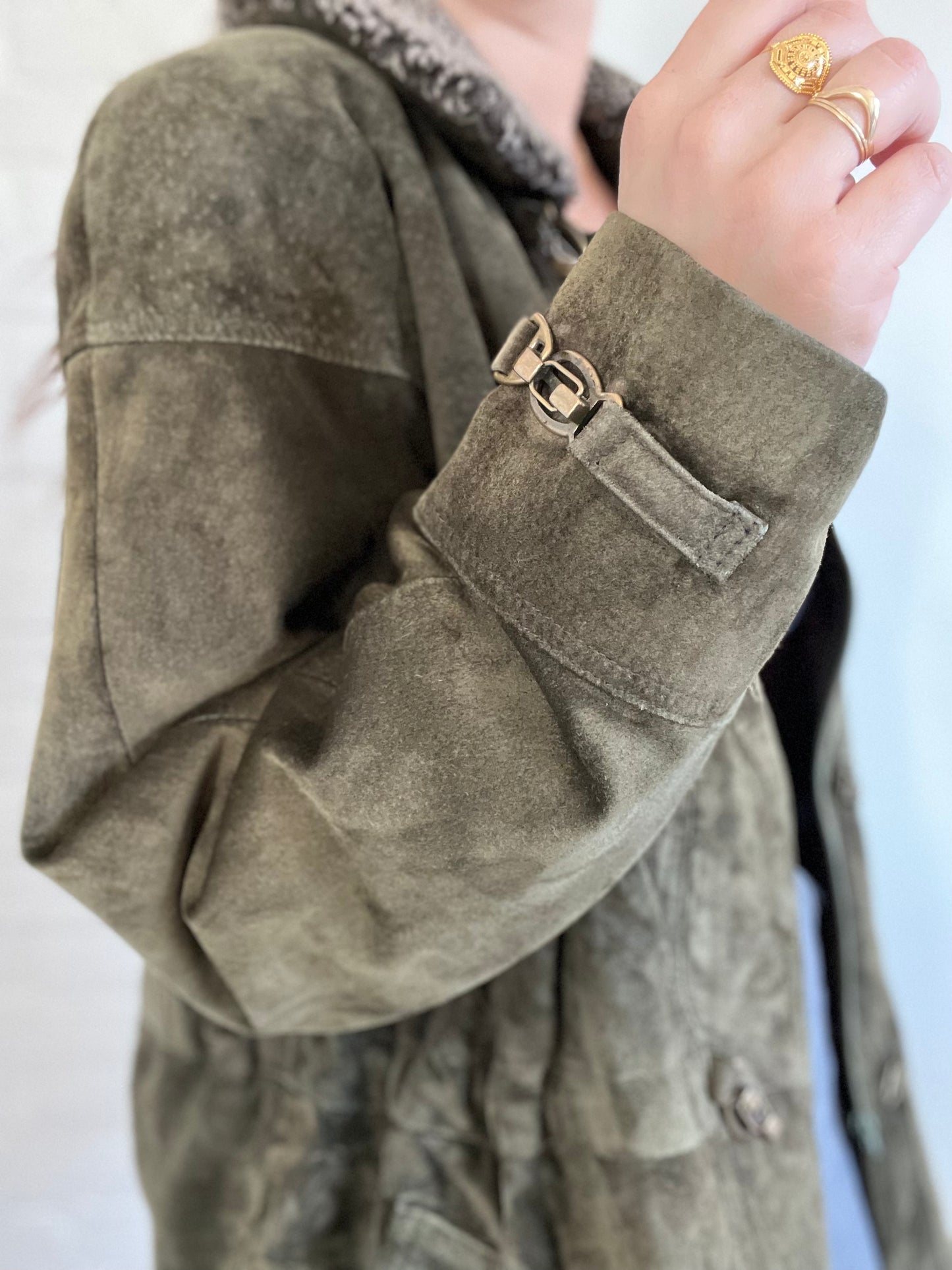 Olive Green Suede Leather Jacket - Size S/M