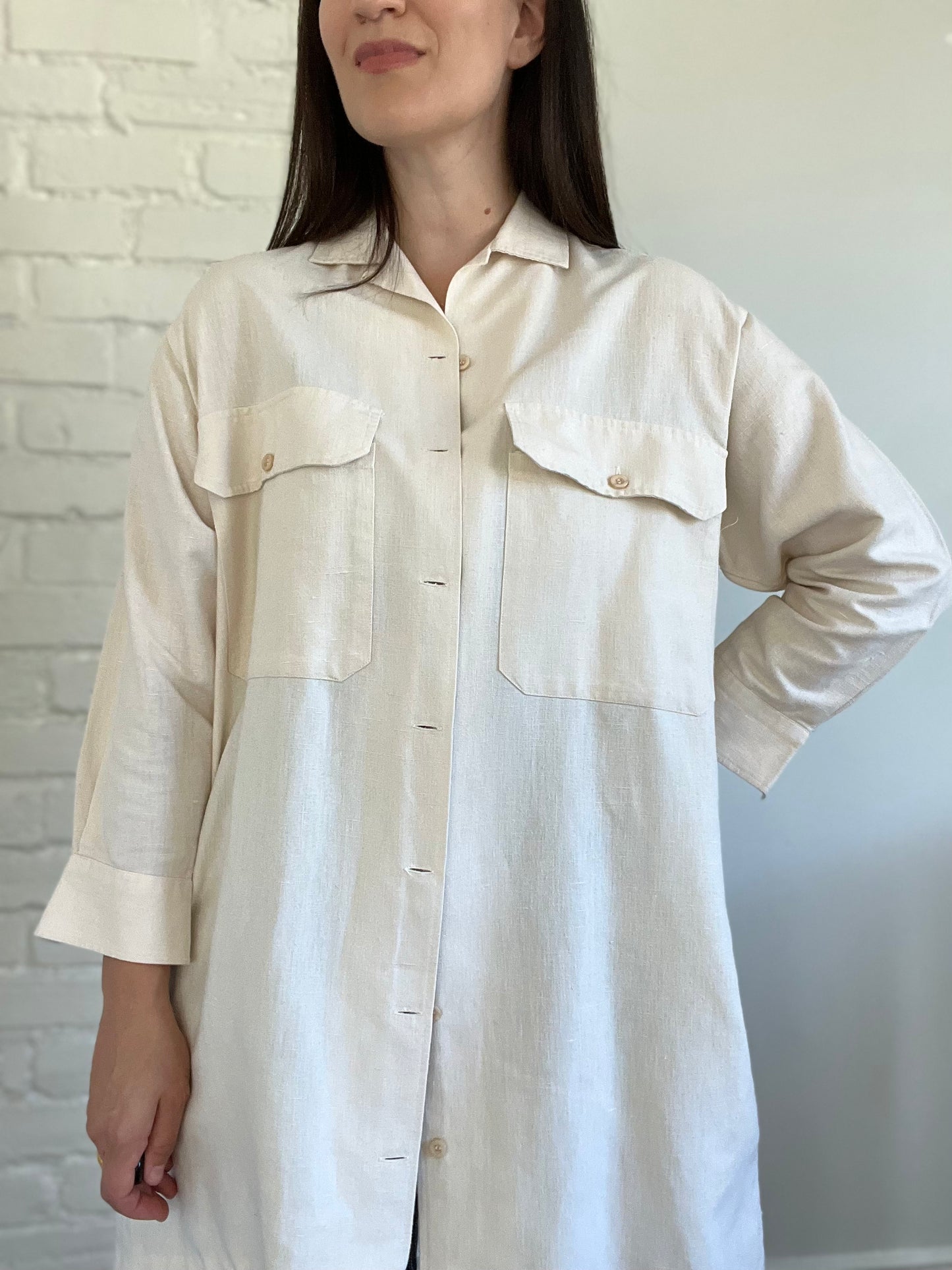 Linen Ivory Lightweight Shacket - Size L/XL