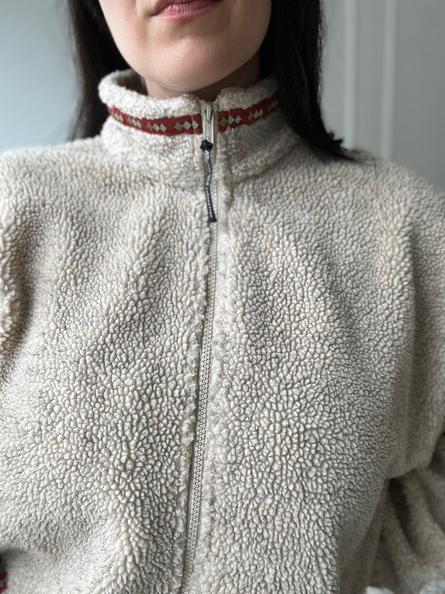 Vintage Beige Sherpa Fleece Jacket - Size XL