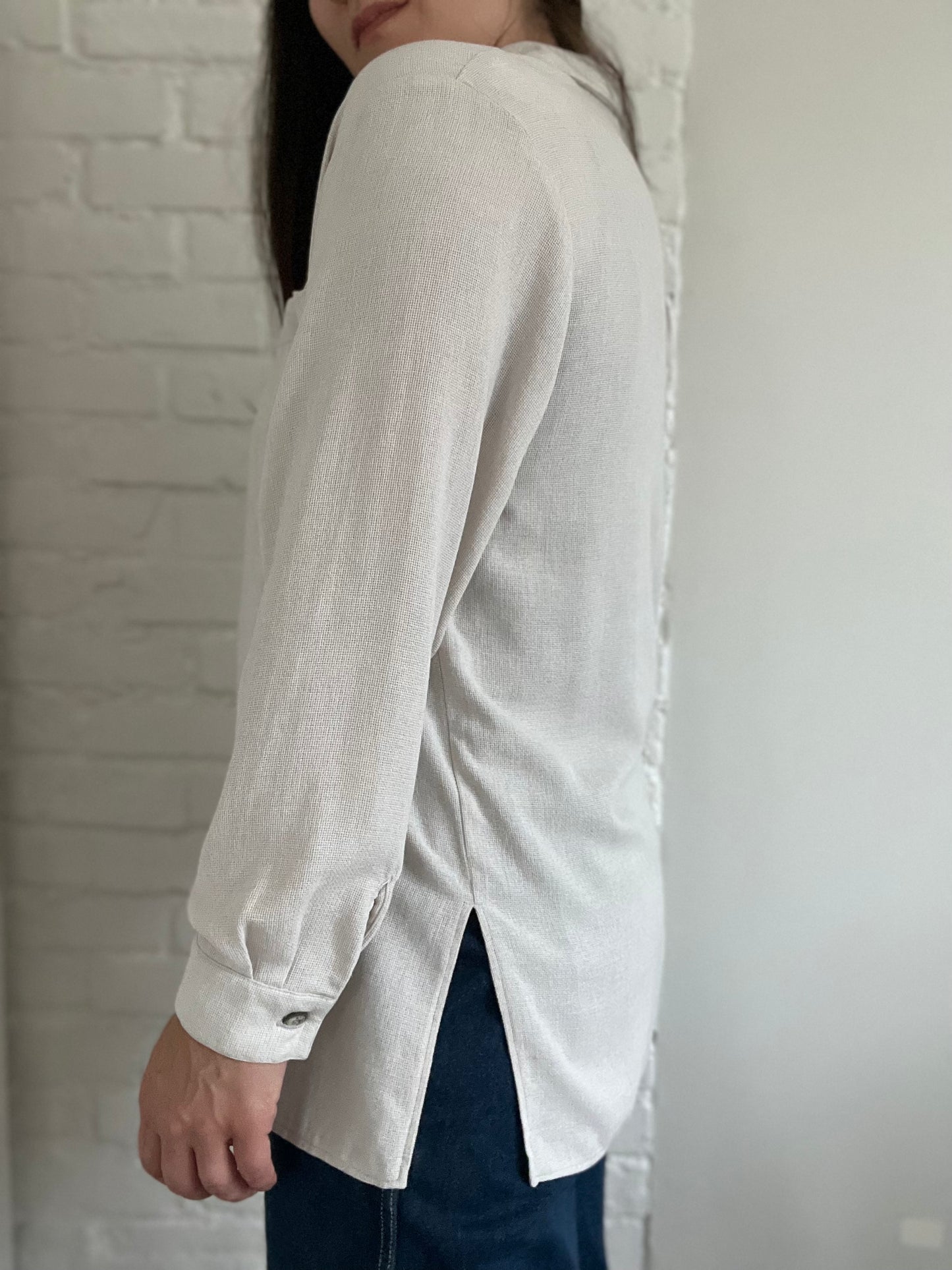 Neutral Waffle Button-Up Shirt - Size L