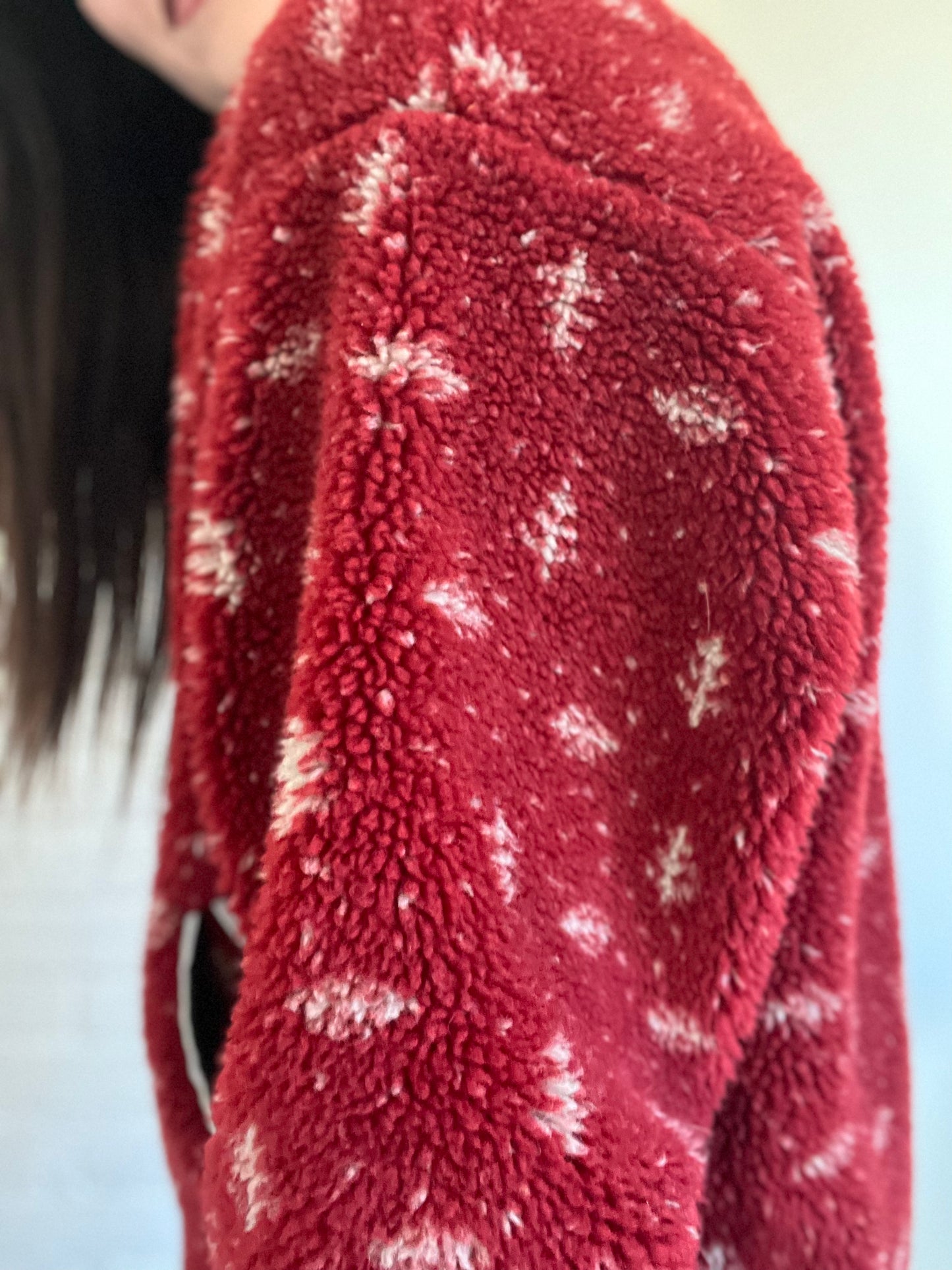 Red & White Fleece Sherpa Jacket - M/L