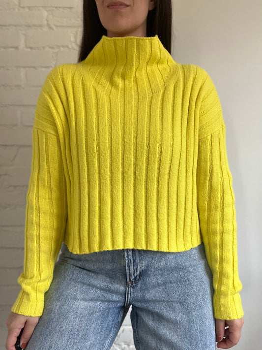Bright Yellow Crop Mock Sweater - L