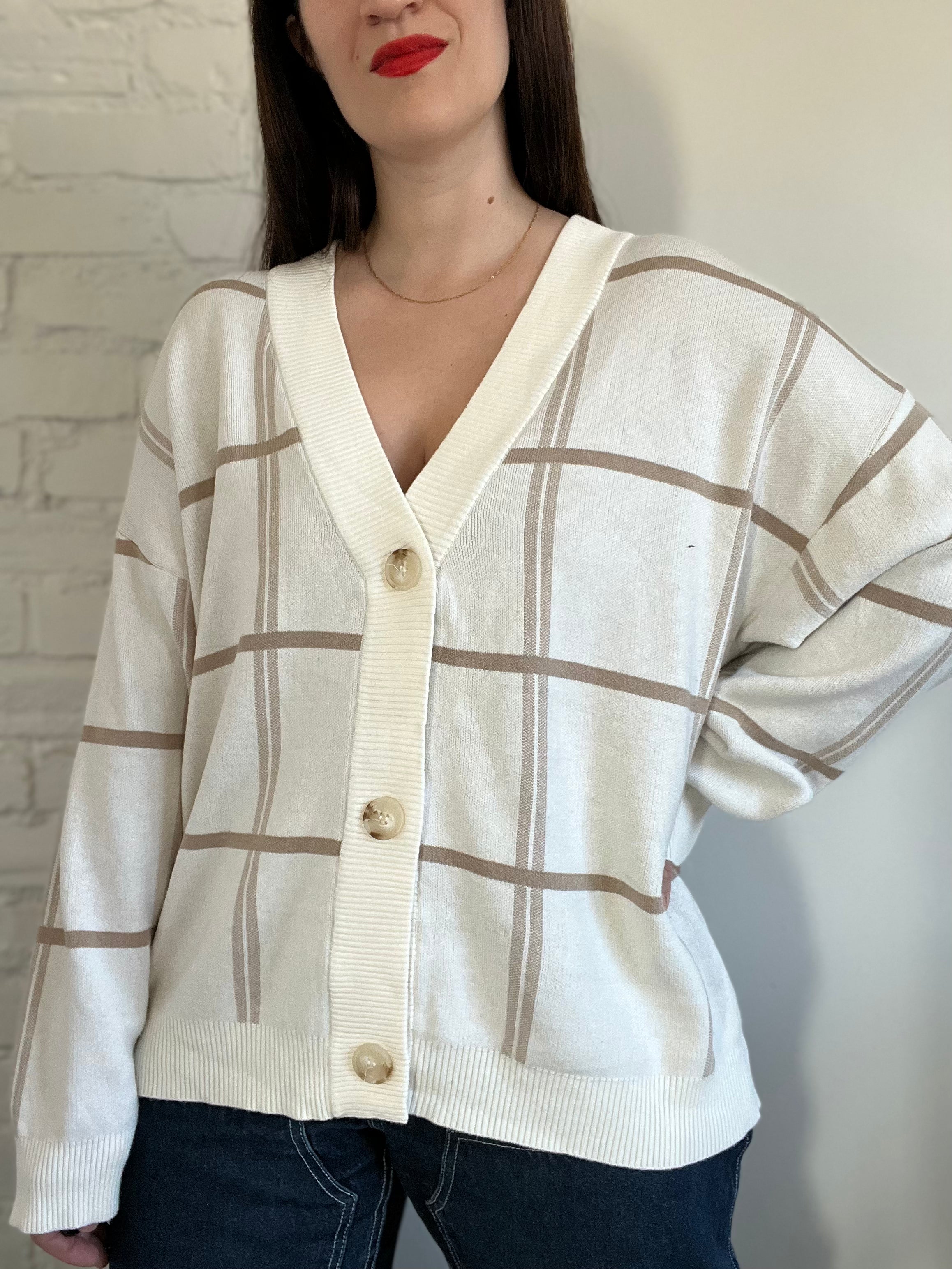 Neutral Plaid Cardigan M/L – Hettie's - Main Image