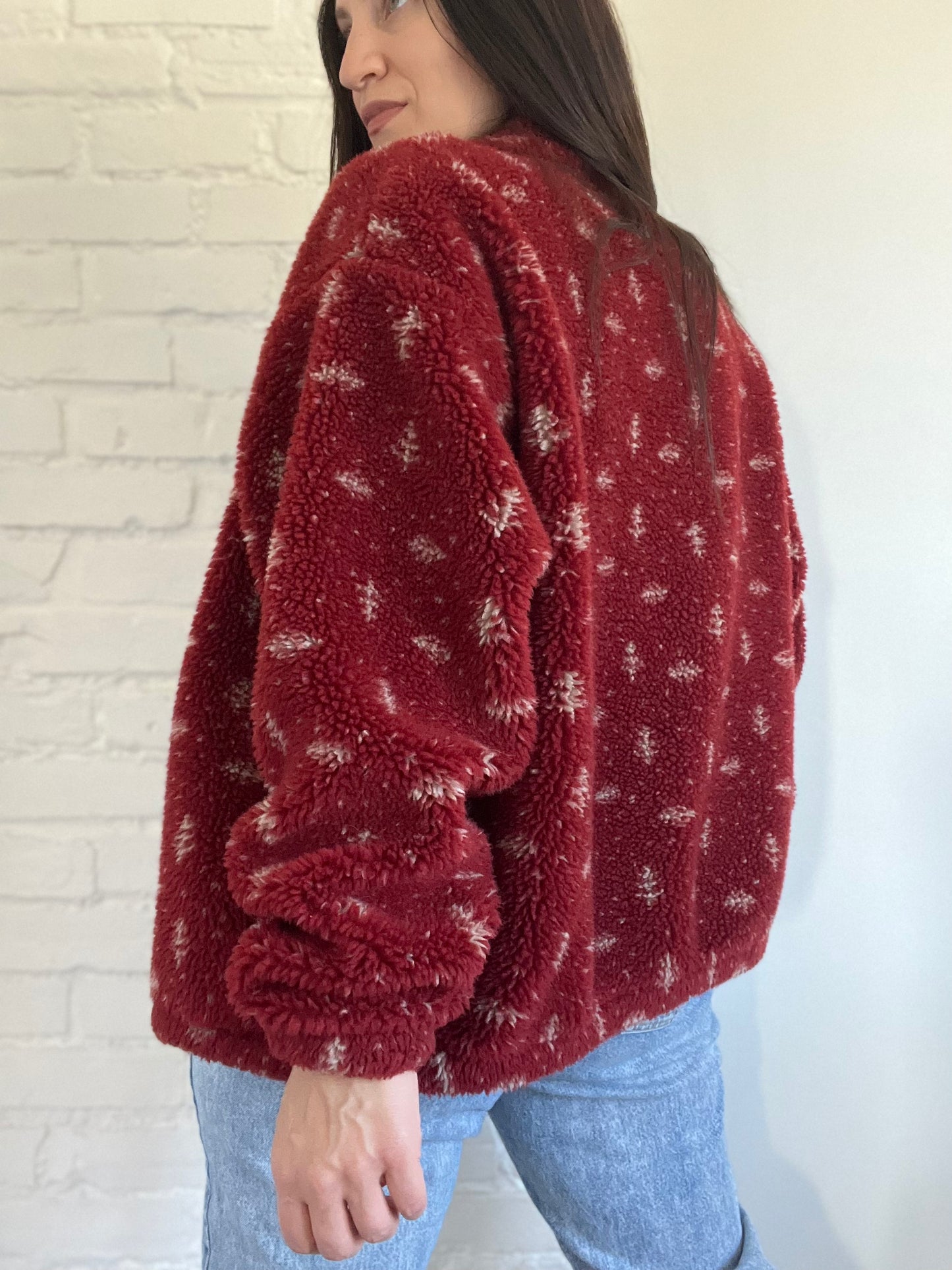 Red & White Fleece Sherpa Jacket - M/L